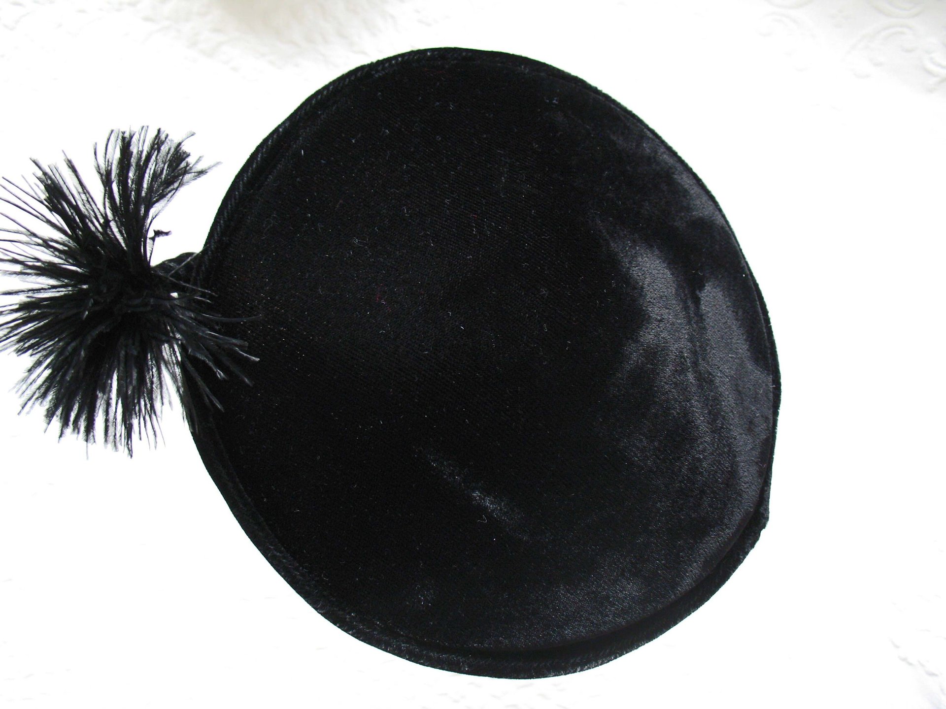 Vintage Hat Black Velvet Pill Box Mid Century 1950s Feather Rhinestone  Steampunk Cosplay  Kate Middleton Style WhenRosesBloom
