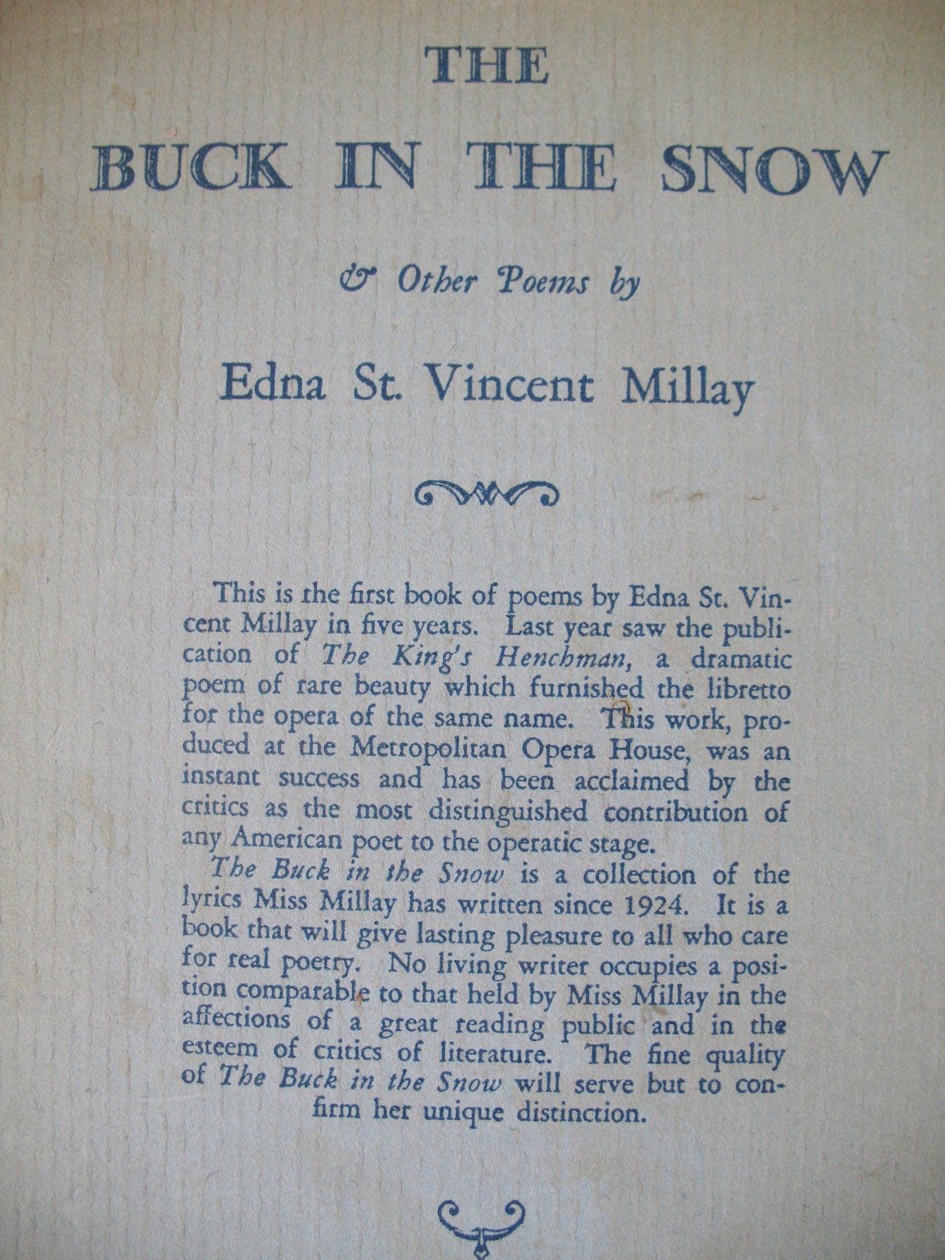 Vintage Book Edna St Vincent Millay The Buck in the Snow 1928  1st Ed Rare Poetry Literature Gift Decorative Library Decor  WhenRosesBloom