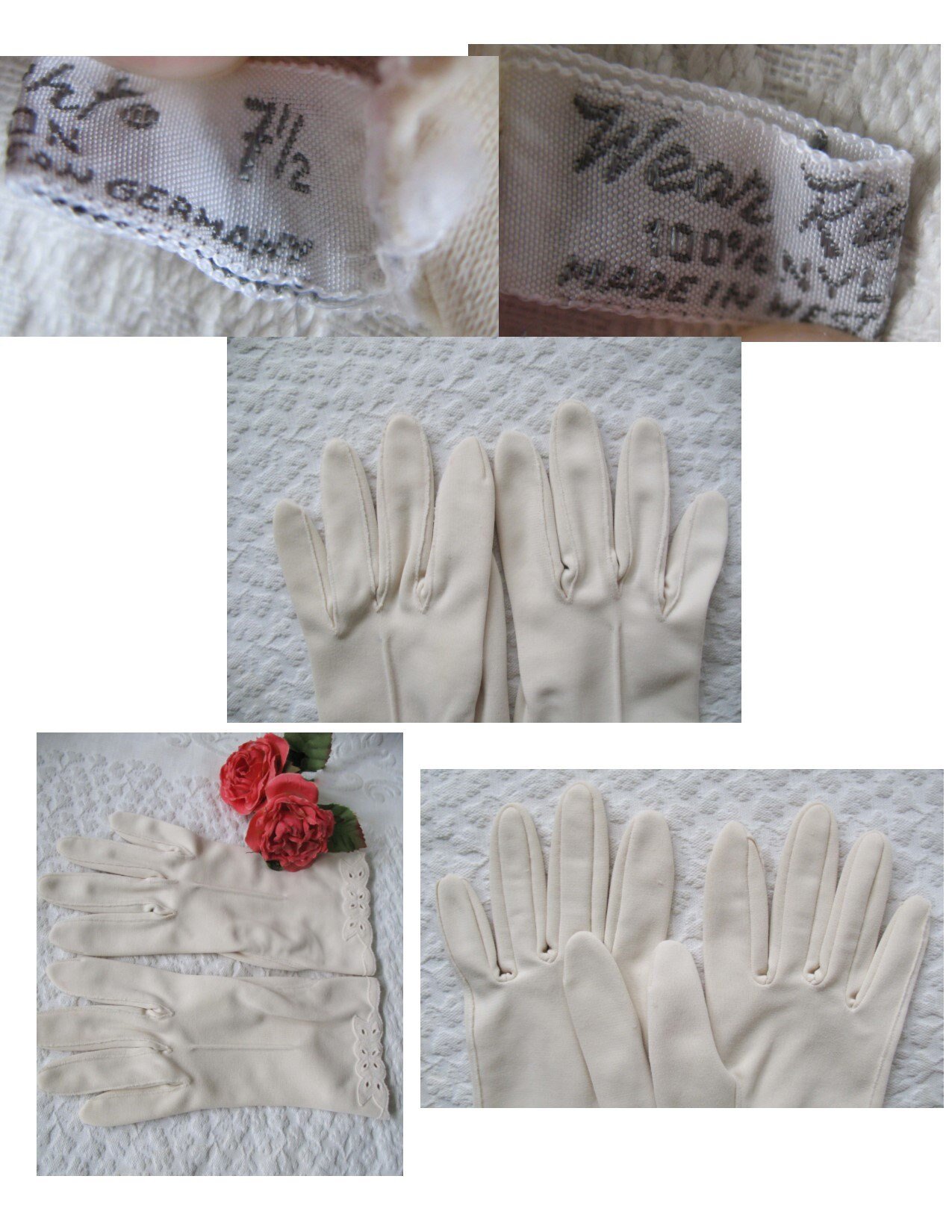 Beige Gloves Size 7 1/2 Vintage Retro Tea Party Wedding Dance Bride Bridesmaid Mid Century 50s 60s Cosplay Free Shipping  US WhenRosesBloom