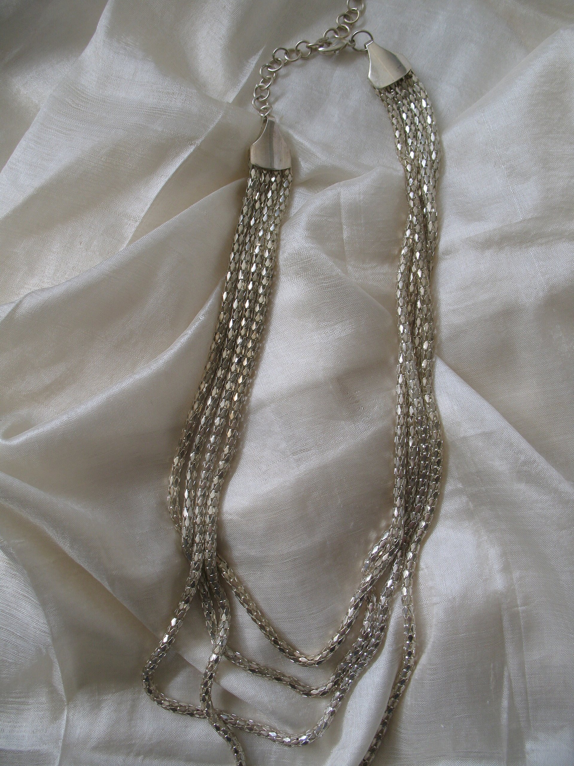 Silver Necklace Multi Chain Drape Statement Necklace Boho Gypsy Retro Style Elegant Wedding Vintage Necklace  WhenRosesBloom