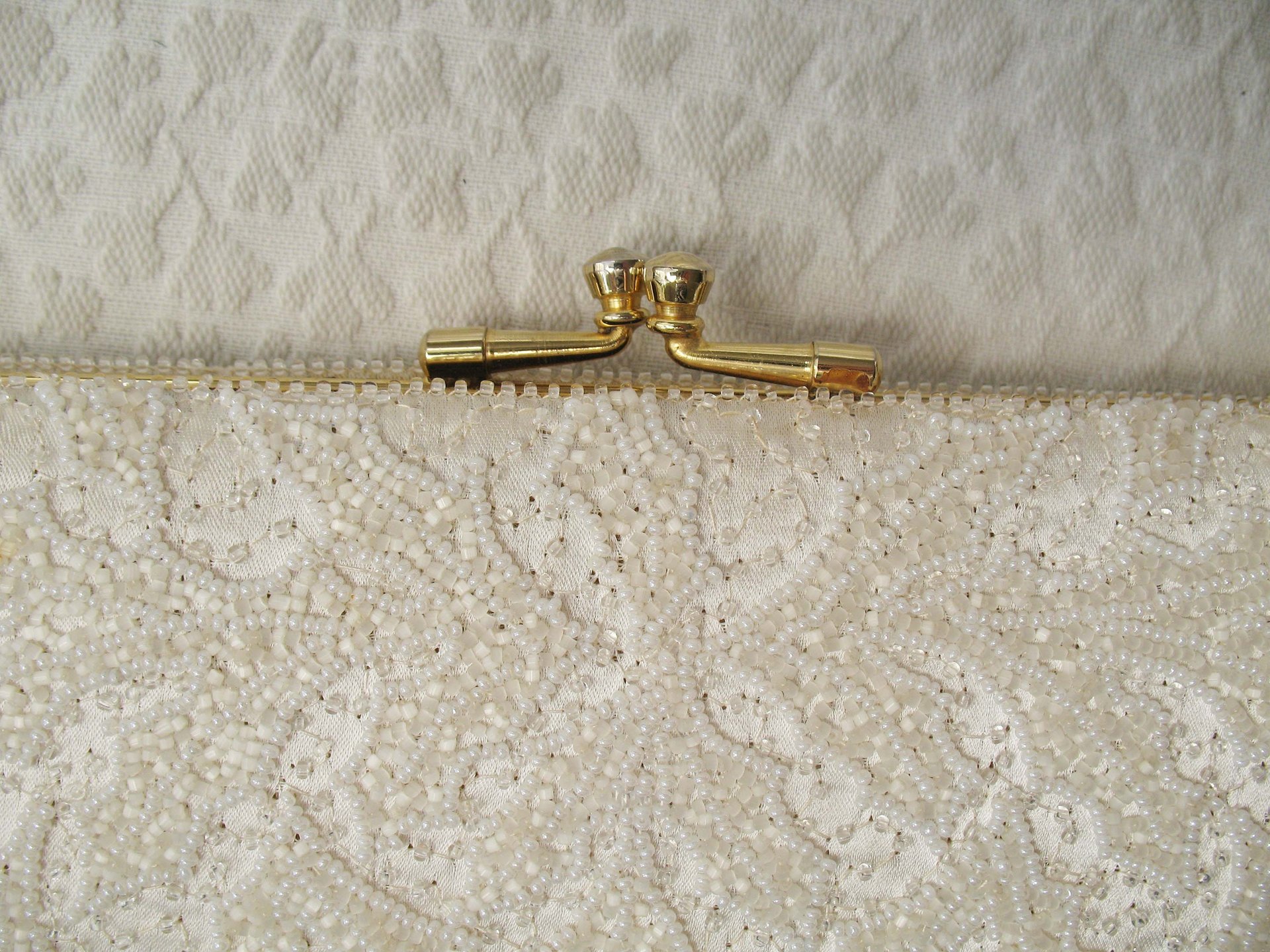 Vintage Purse White Beaded  Evening Bag Mid Century Retro Classic Glamour Wedding Dance Cocktail Party Clutch Purse  WhenRosesBloom