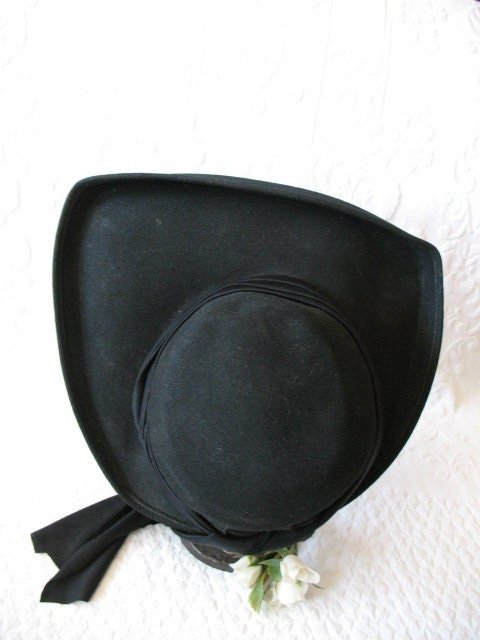 Vintage Black Hat Picture Hat  Katharine Hepburn Society Girl Mid Century Hollywood Glamour Retro Party Boho Cosplay WhenRosesBloom