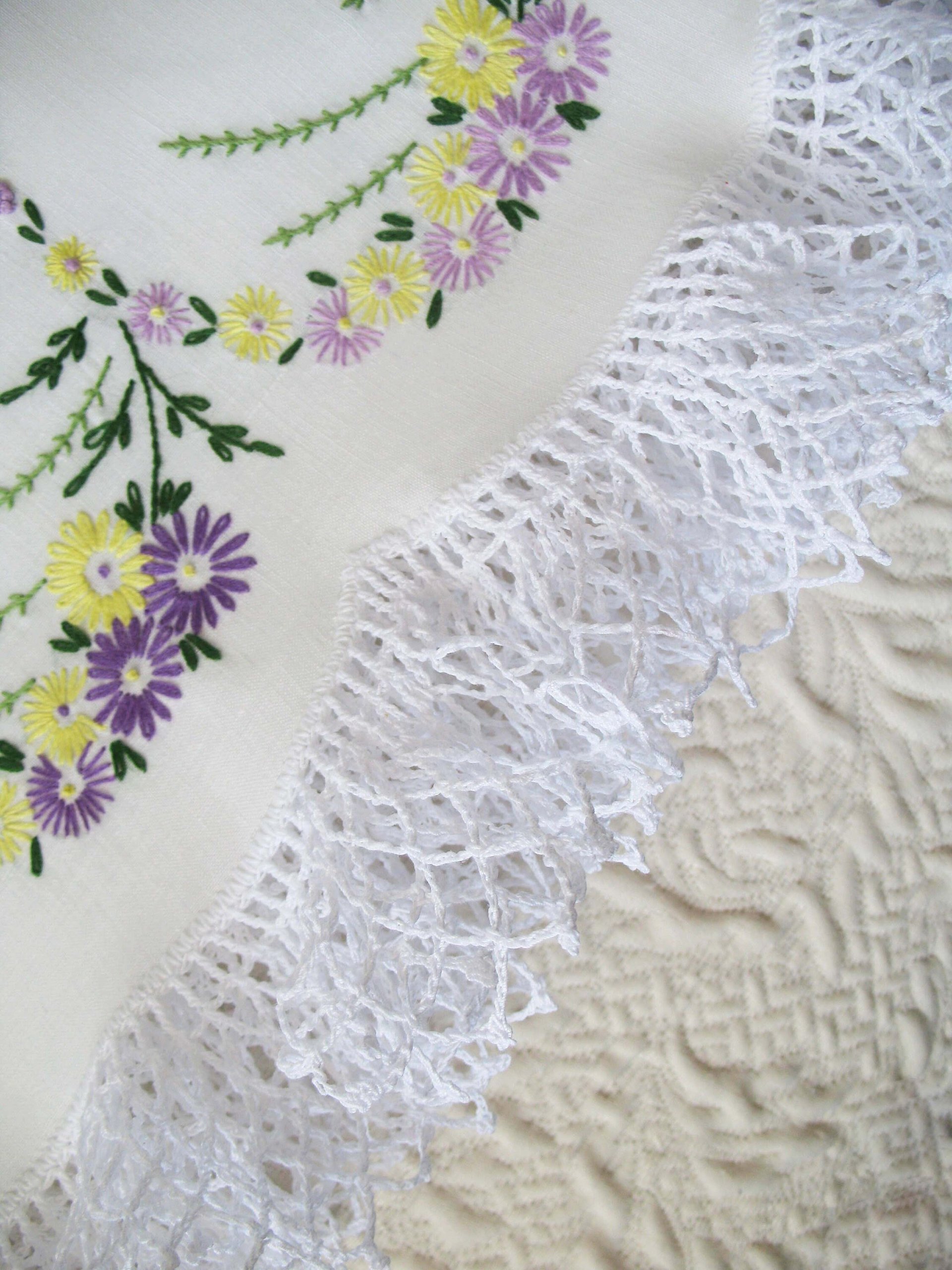 Vintage Pillowcases Pr  Crochet Lace Edges Wildflowers Trousseau NOS Shabby Chic Farmhouse Cottage Style Free Shipping in US WhenRosesBloom