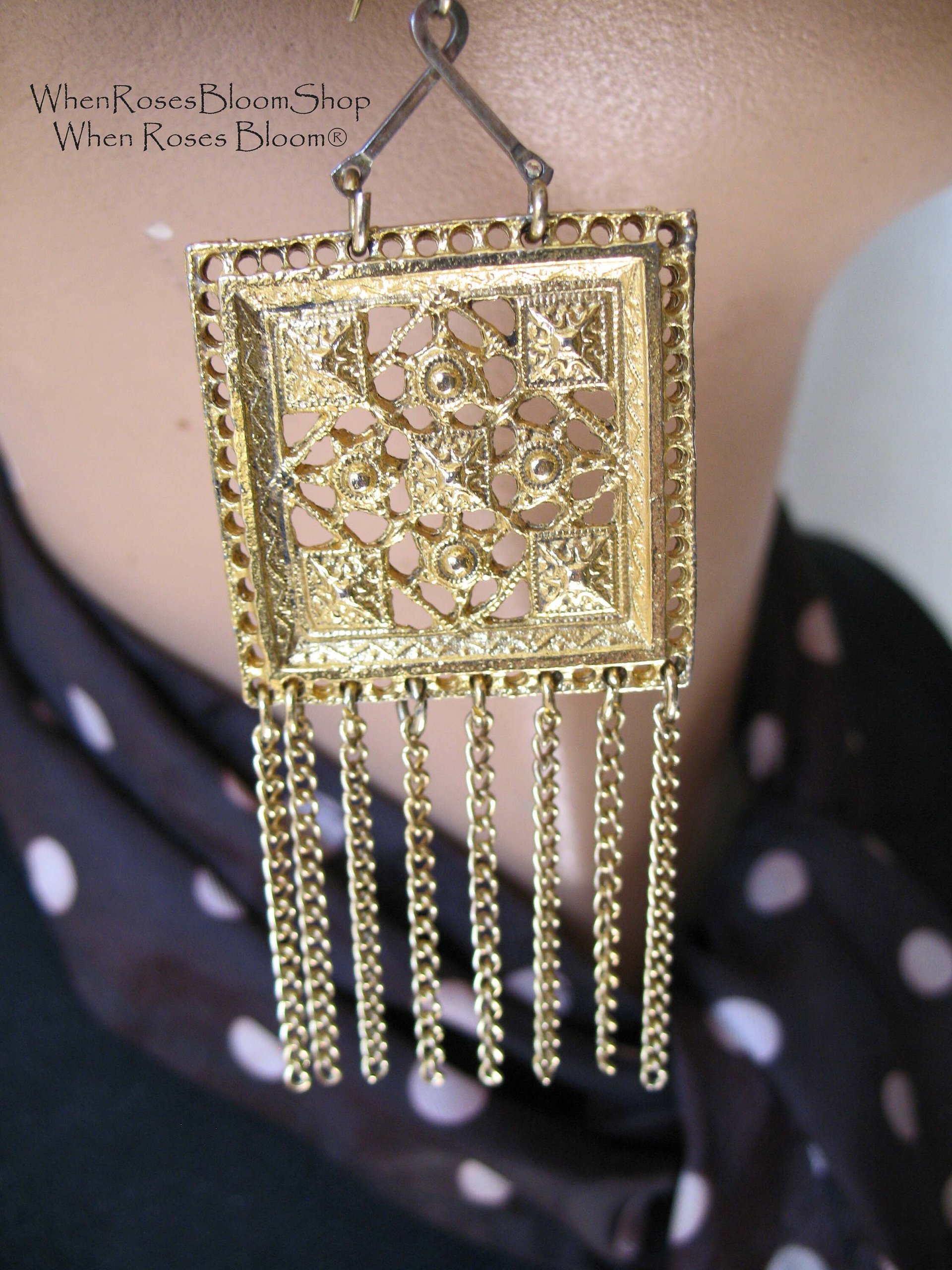 Vintage Gold  Earrings Chandelier Boho Gypsy Hipster Casual Retro Jewelry Casual Wedding Pierced Earrings  FREE SHIP US WhenRosesBloom