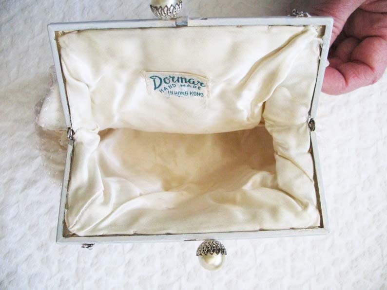 Vintage Purse White  Beaded Formal Evening Bag Elegant Handbag Wedding Tea Party Cocktail Party Deubutante Classic Bridal WhenRosesBloom