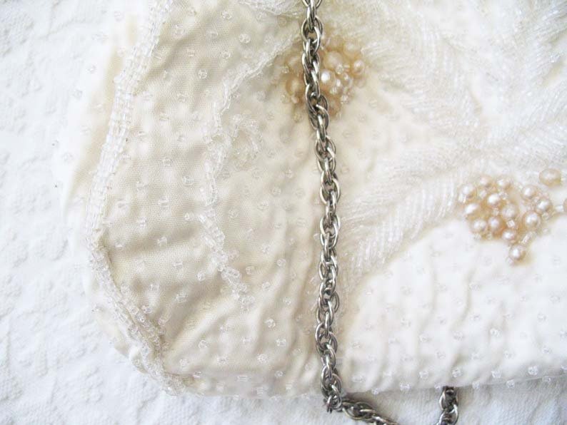Vintage Purse White  Beaded Formal Evening Bag Elegant Handbag Wedding Tea Party Cocktail Party Deubutante Classic Bridal WhenRosesBloom