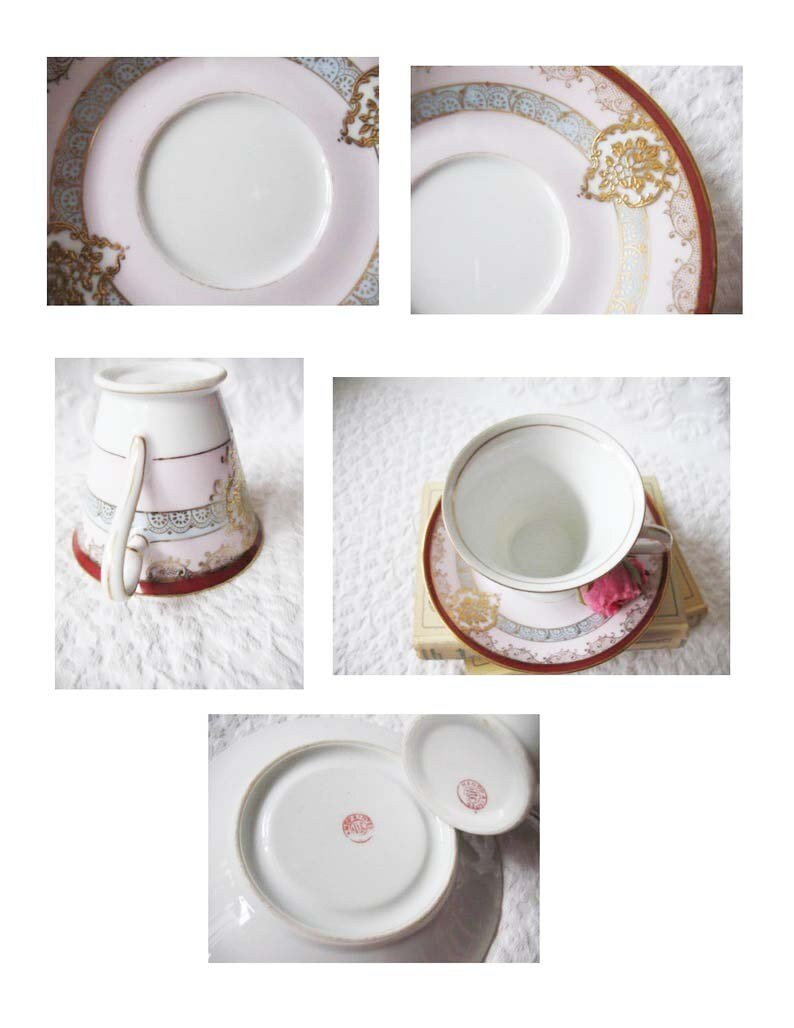 Vintage Tea Cup Red Blue Gold Japan Retro Art Nouveau Art Deco Graphic Edwardian Downton Abbey Style Tea Gift Shabby Chic WhenRosesBloom