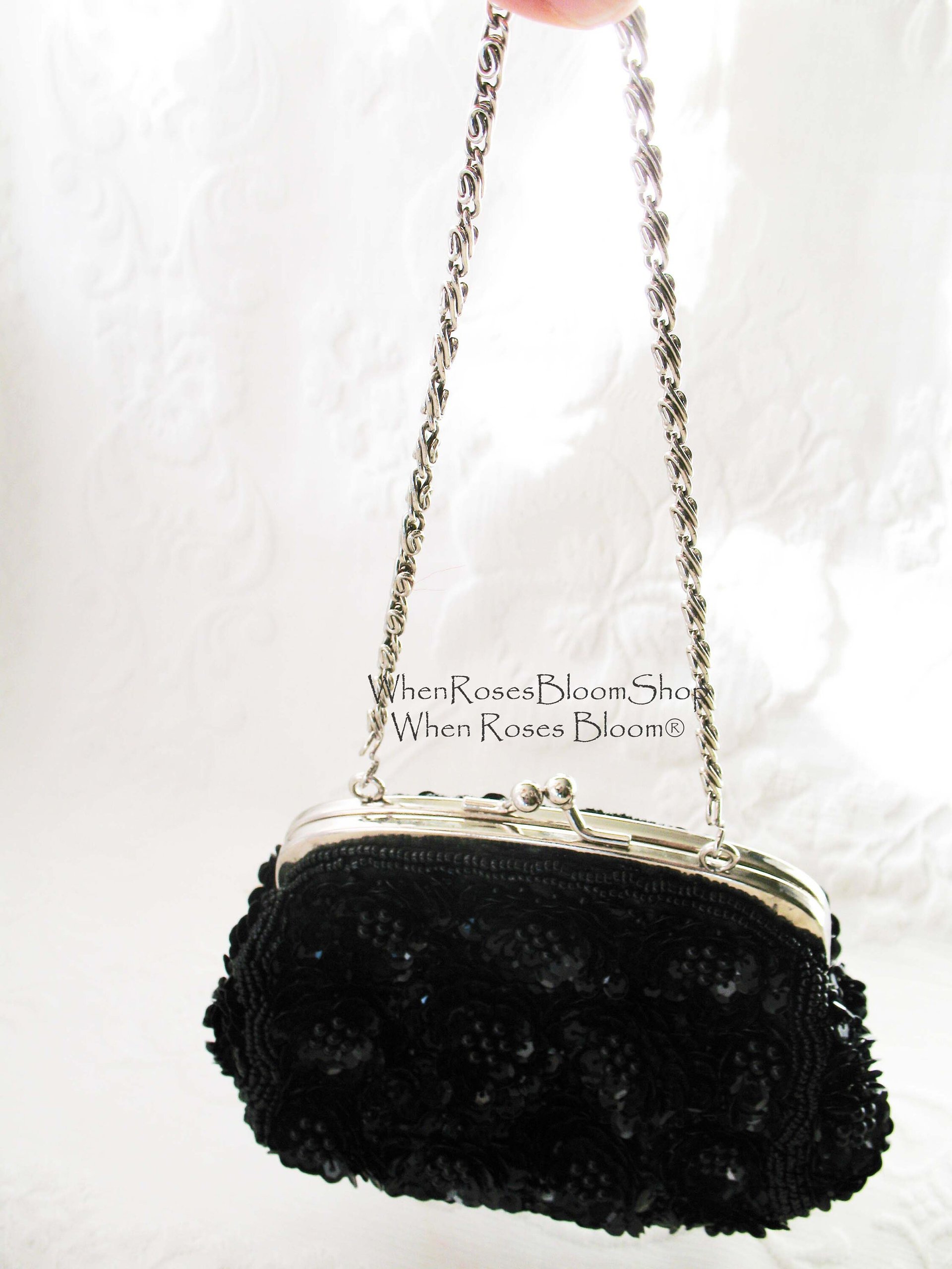 Black Beaded Purse Evening Bag Vintage Retro Cocktail Party Evening Purse Classic Style Glamour Dance Steampunk Cosplay WhenRosesBloom