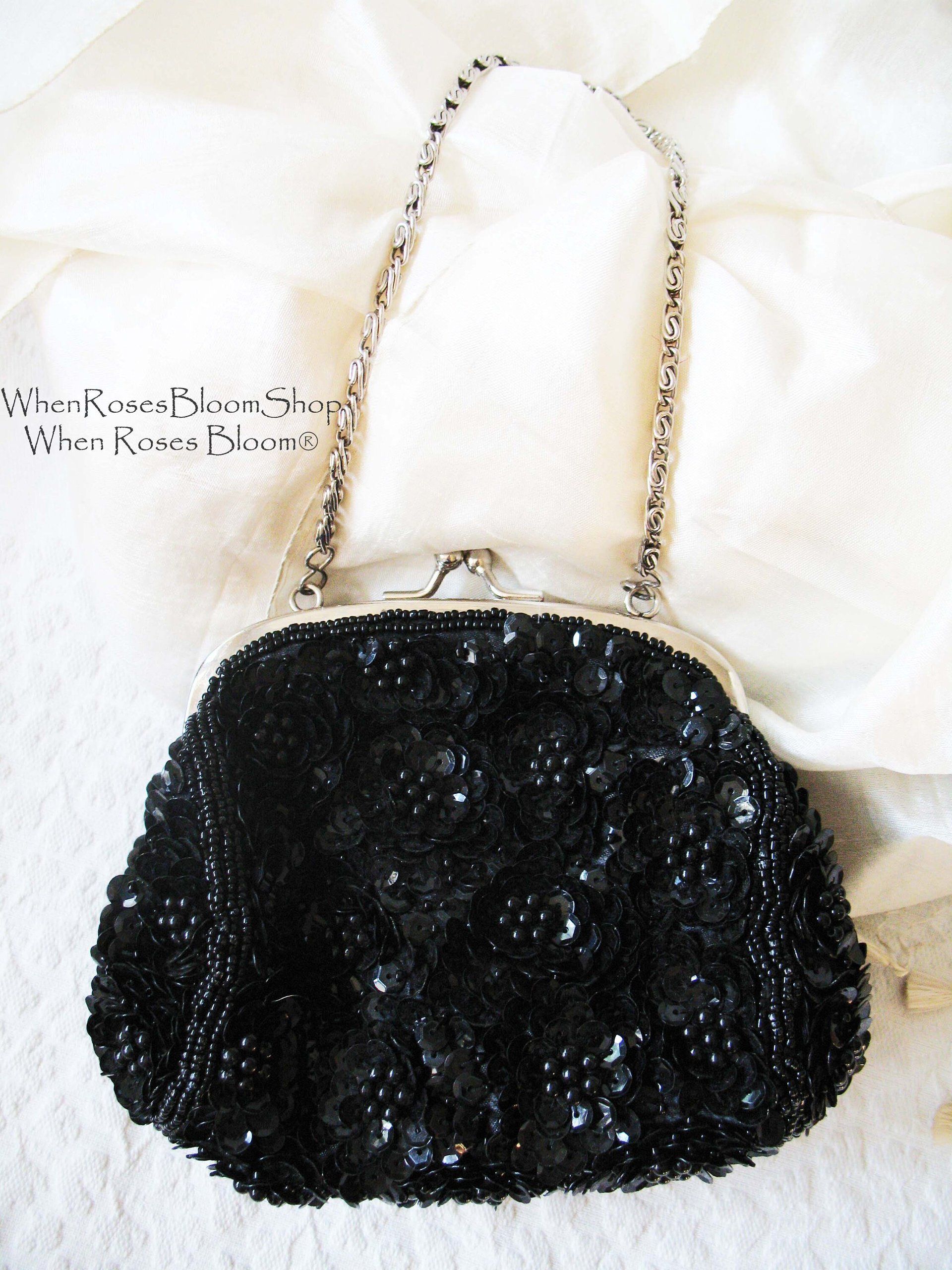 Black Beaded Purse Evening Bag Vintage Retro Cocktail Party Evening Purse Classic Style Glamour Dance Steampunk Cosplay WhenRosesBloom