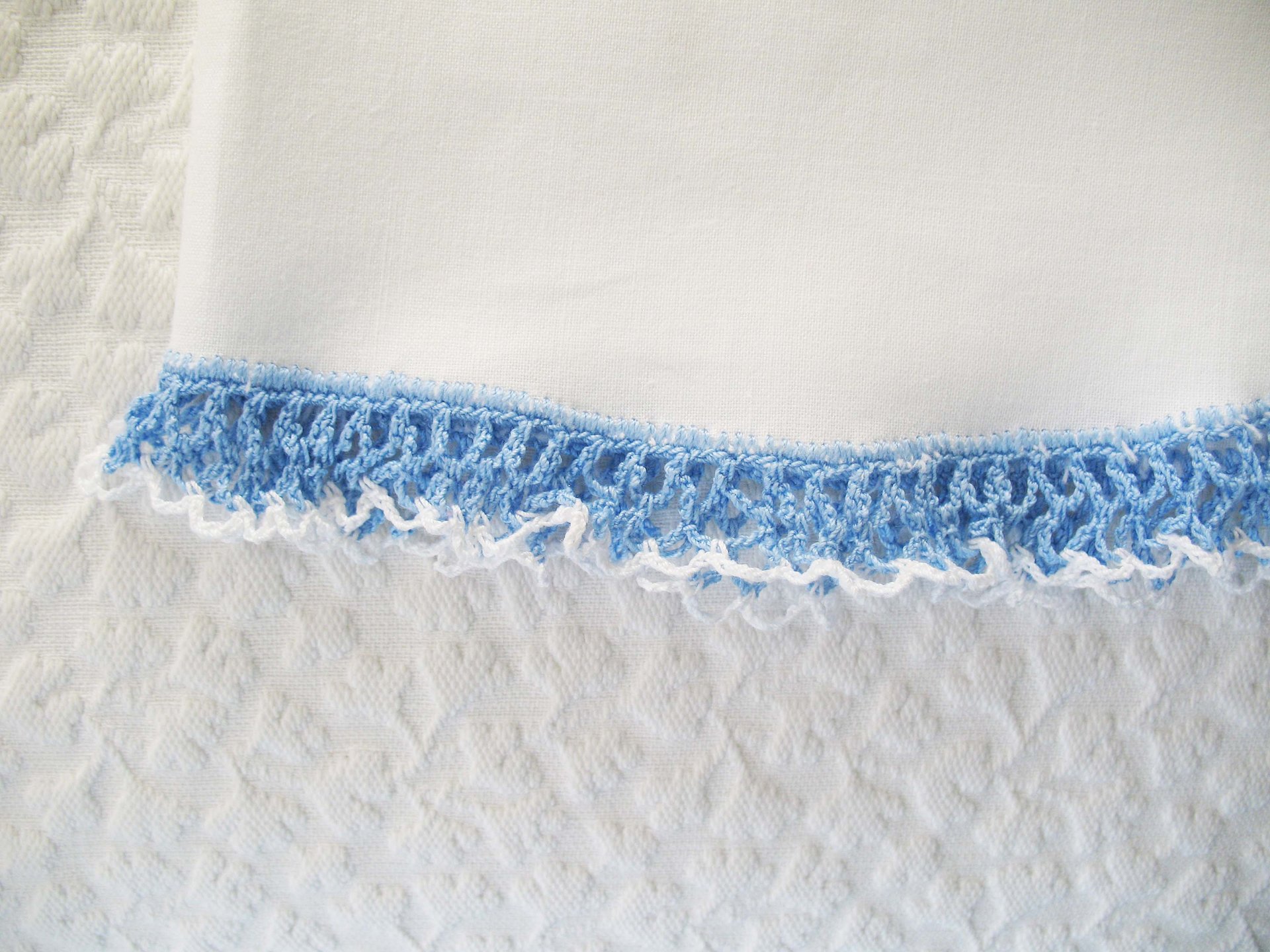 Vintage Pillowcases Crochet Lace Blue Parasol Lady Trousseau Pair NOS Shabby Chic Farmhouse Cottage Style Free Shipping in US WhenRosesBloom