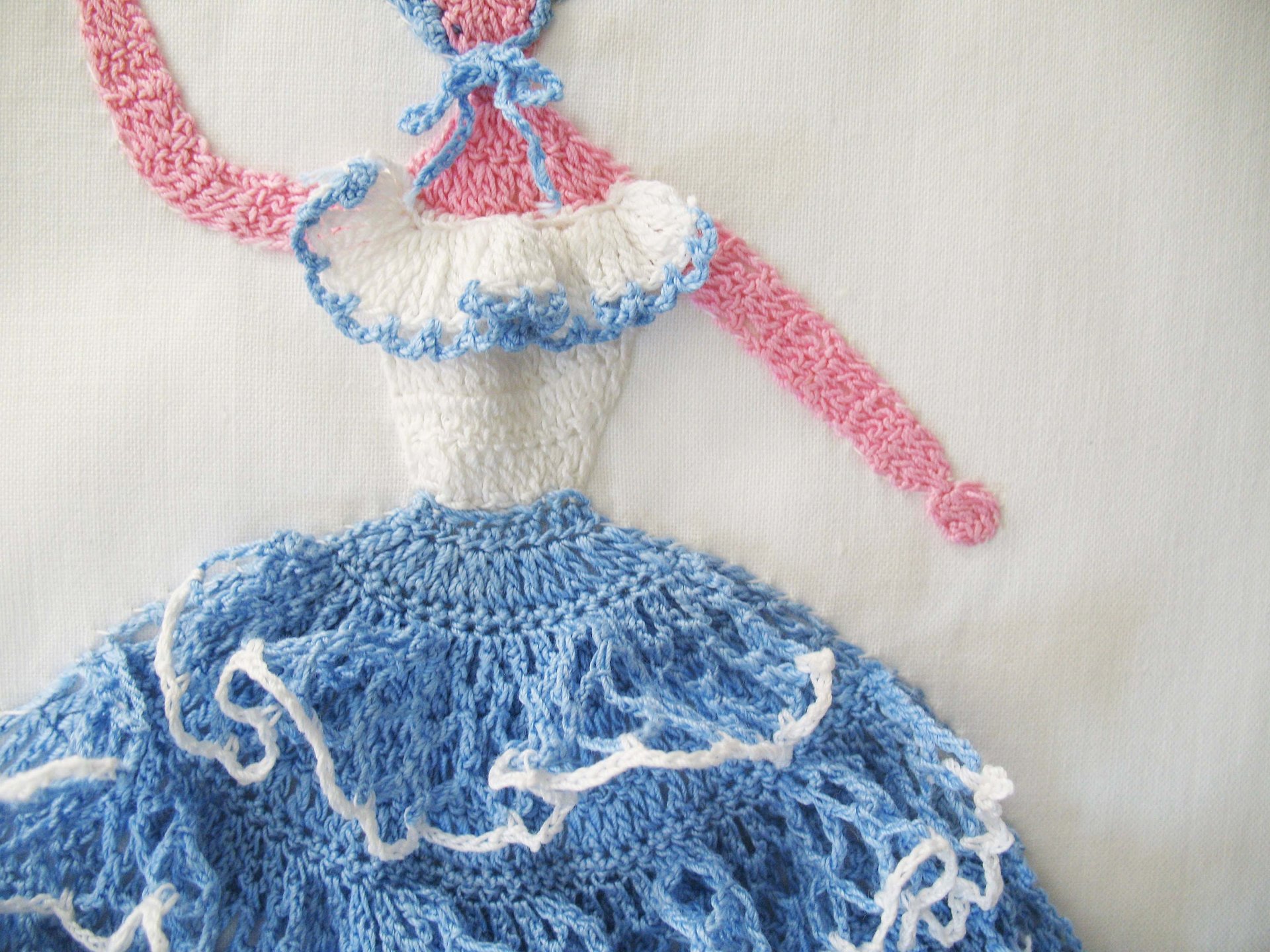 Vintage Pillowcases Crochet Lace Blue Parasol Lady Trousseau Pair NOS Shabby Chic Farmhouse Cottage Style Free Shipping in US WhenRosesBloom