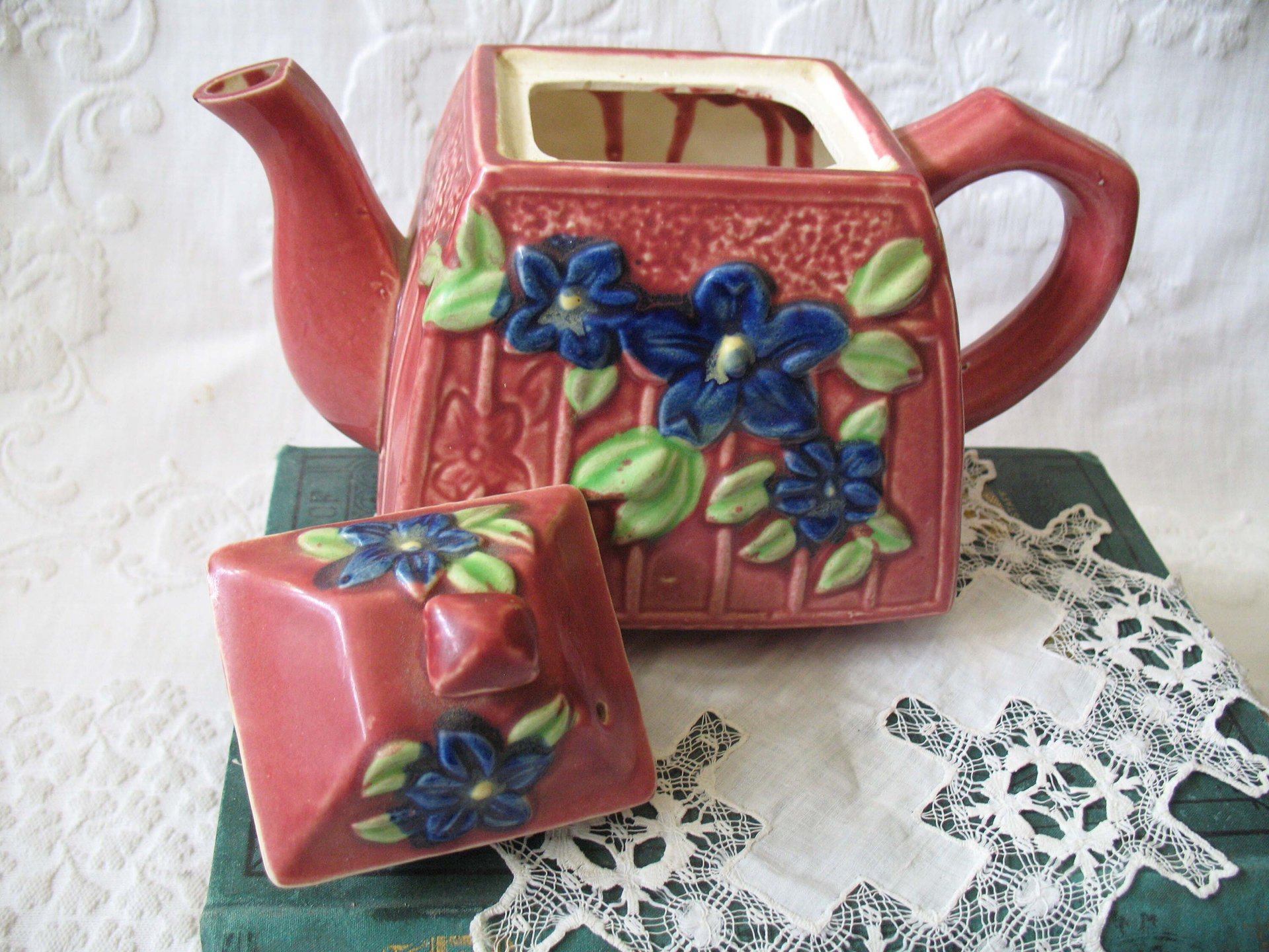 Vintage Tea Pot Majolica Pink & Blue Floral Made in Japan Retro Tea Gift  Farmhouse Cottage Shabby Chic Romantic Classic Tea WhenRosesBloom