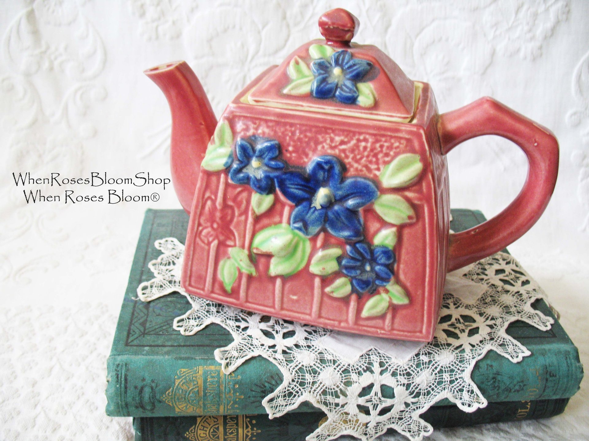 Vintage Tea Pot Majolica Pink & Blue Floral Made in Japan Retro Tea Gift  Farmhouse Cottage Shabby Chic Romantic Classic Tea WhenRosesBloom