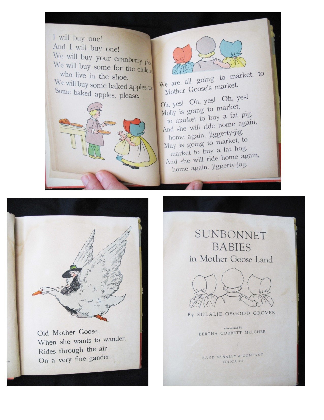 Book Sunbonnet Babies in Mother Goose Land Vintage Retro Library Decorative Graphic Art Rare Juvenile Child Reader Fiction WhenRosesBloom