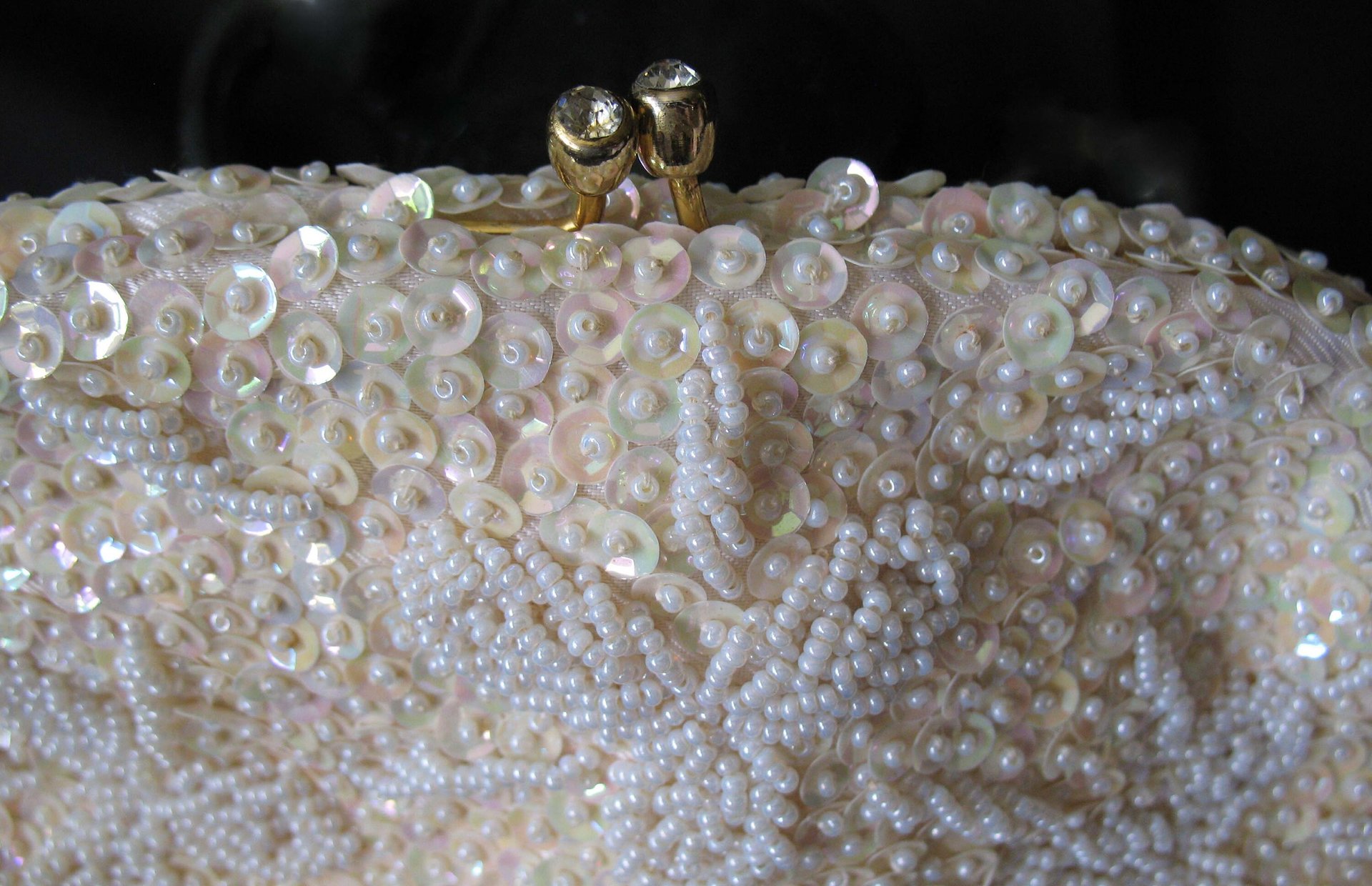 Vintage White Sequin and  Beaded Clutch Purse Evening Bag Art Deco Style Retro Cocktail Party Classic Style Glamour Dance WhenRosesBloom