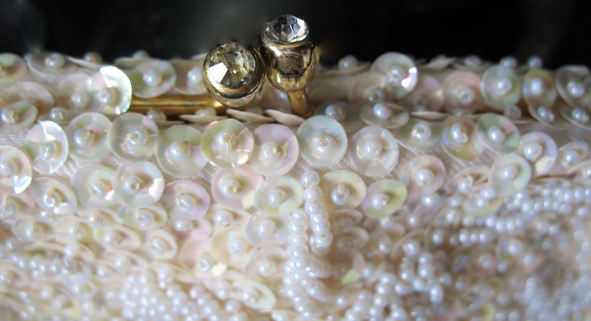 Vintage White Sequin and  Beaded Clutch Purse Evening Bag Art Deco Style Retro Cocktail Party Classic Style Glamour Dance WhenRosesBloom