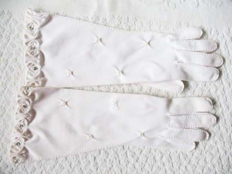Vintage White Gloves Pearl Rhinestone Retro Mid Century Wedding Bride  Free Ship US Downton Austen Titanic Cosplay    When Roses Bloom