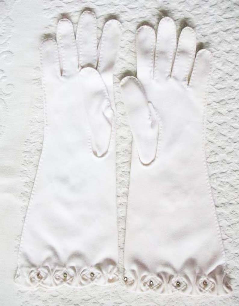 Vintage White Gloves Pearl Rhinestone Retro Mid Century Wedding Bride  Free Ship US Downton Austen Titanic Cosplay    When Roses Bloom