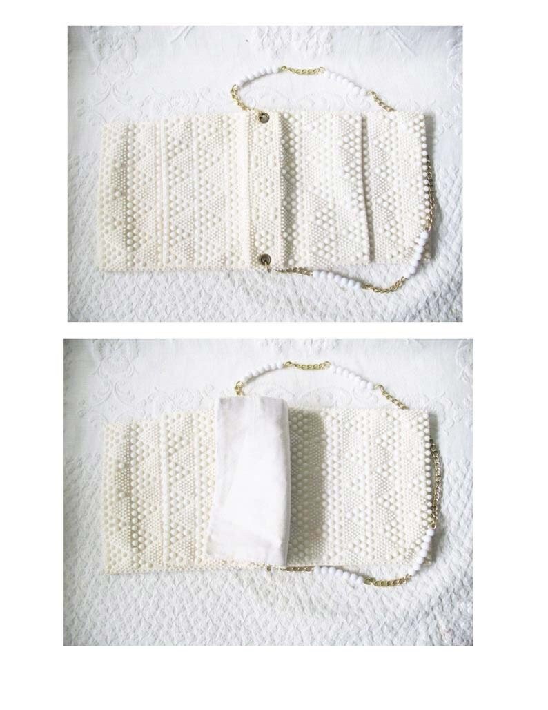 White Beaded Purse Vintage Retro Boho Mod Hippie Style Mod Swinging 60s Style Shoulder Bag for Cosplay NOS new old stock WhenRosesBloom
