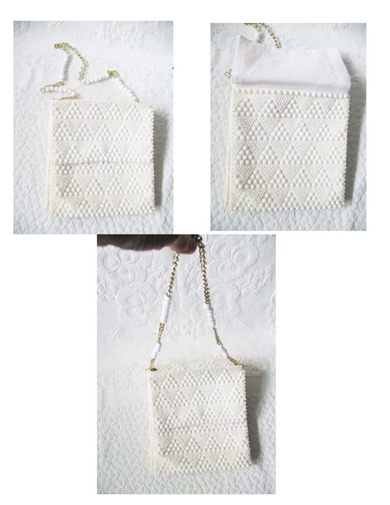 White Beaded Purse Vintage Retro Boho Mod Hippie Style Mod Swinging 60s Style Shoulder Bag for Cosplay NOS new old stock WhenRosesBloom