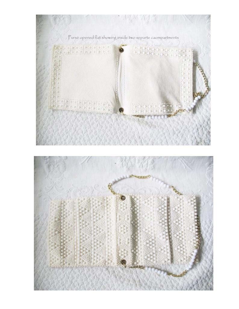 White Beaded Purse Vintage Retro Boho Mod Hippie Style Mod Swinging 60s Style Shoulder Bag for Cosplay NOS new old stock WhenRosesBloom