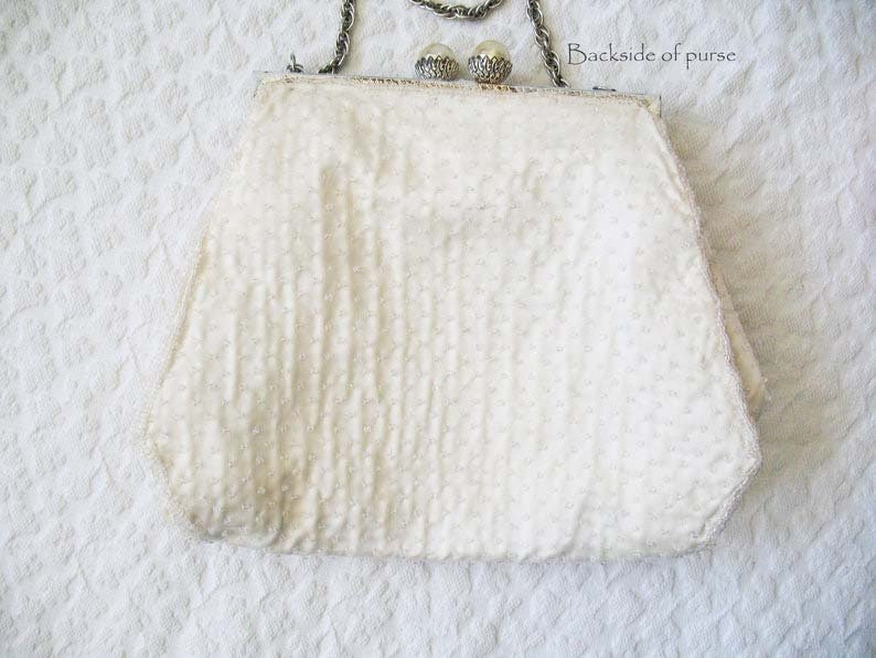 Vintage Purse White  Beaded Formal Evening Bag Elegant Handbag Wedding Tea Party Cocktail Party Deubutante Classic Bridal WhenRosesBloom