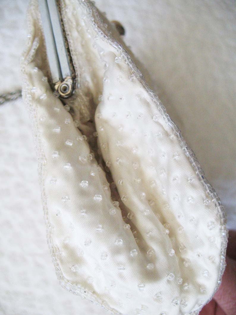 Vintage Purse White  Beaded Formal Evening Bag Elegant Handbag Wedding Tea Party Cocktail Party Deubutante Classic Bridal WhenRosesBloom