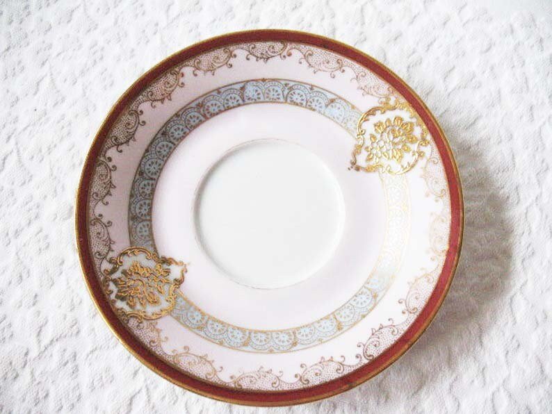 Vintage Tea Cup Red Blue Gold Japan Retro Art Nouveau Art Deco Graphic Edwardian Downton Abbey Style Tea Gift Shabby Chic WhenRosesBloom