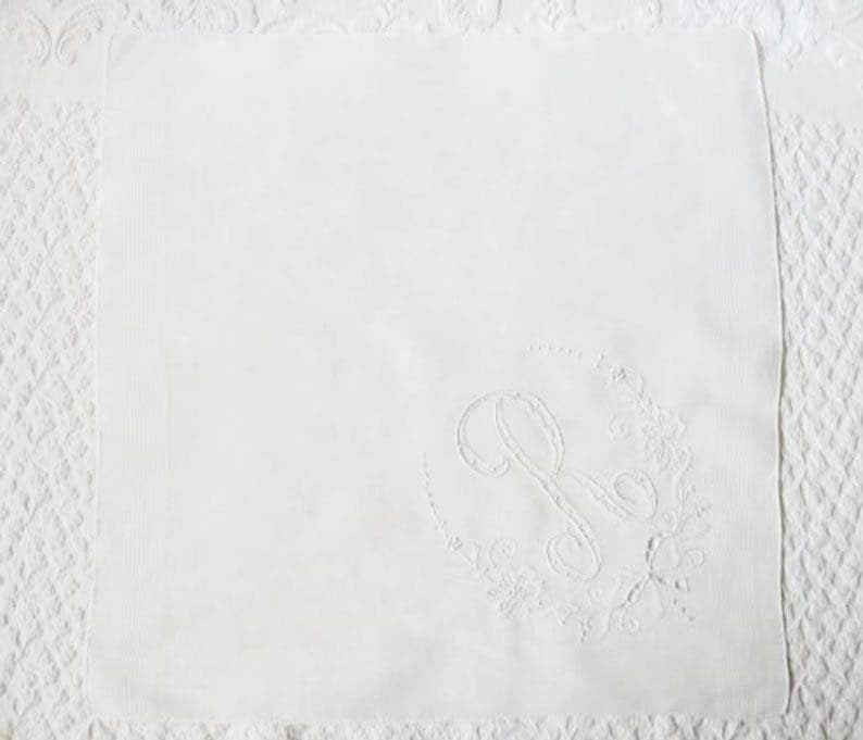 Vintage White Madeira Hanky R Initial Monogram Wedding Keepsake Gift Handkerchief Remembrance Heirloom Free Ship  US WhenRosesBloom
