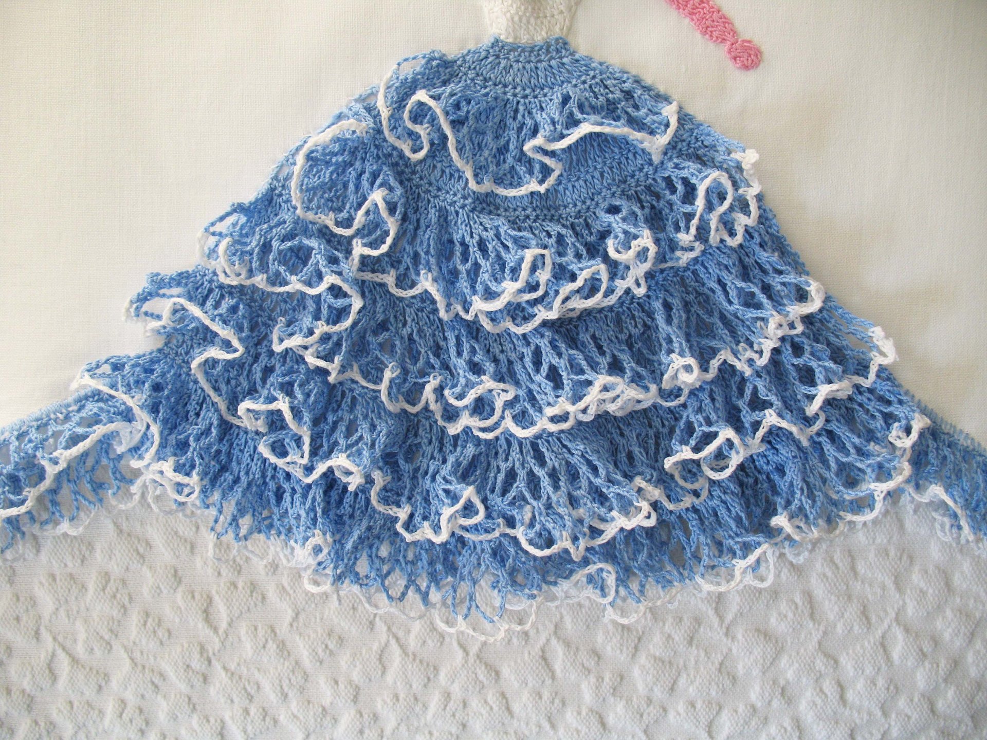 Vintage Pillowcases Crochet Lace Blue Parasol Lady Trousseau Pair NOS Shabby Chic Farmhouse Cottage Style Free Shipping in US WhenRosesBloom