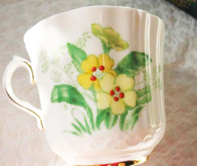 Tea Cup Yellow Floral English Bone China Old Royal Vintage Retro Tea Gift Classic Mid Century Modern Shabby Chic Tea  WhenRosesBloom
