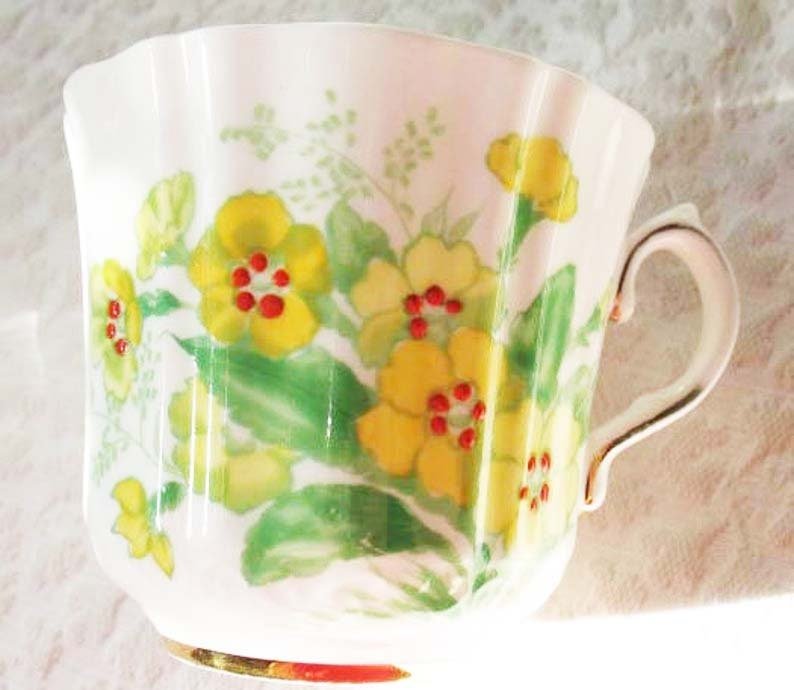 Tea Cup Yellow Floral English Bone China Old Royal Vintage Retro Tea Gift Classic Mid Century Modern Shabby Chic Tea  WhenRosesBloom