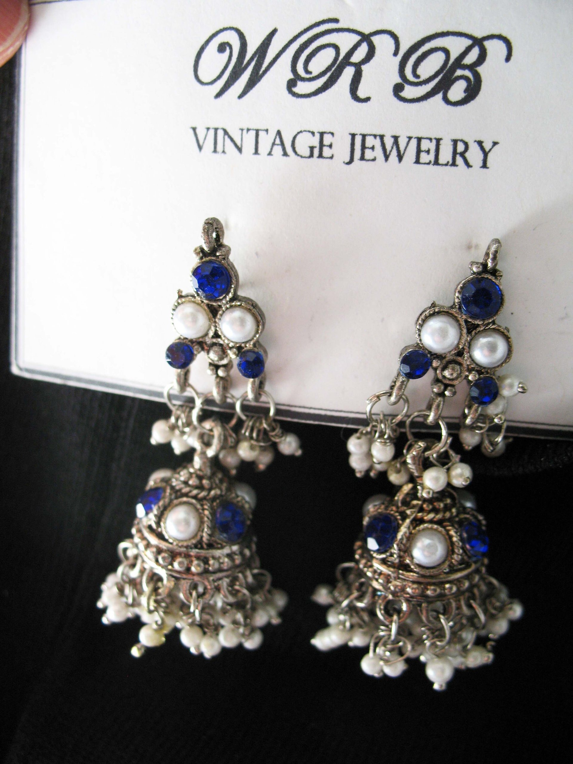 Vintage Silver Blue Pierced Earring Chandelier Boho Gypsy Hipster Casual Retro Jewelry Bollywood Beecham Cosplay FREE SHIP US WhenRosesBloom