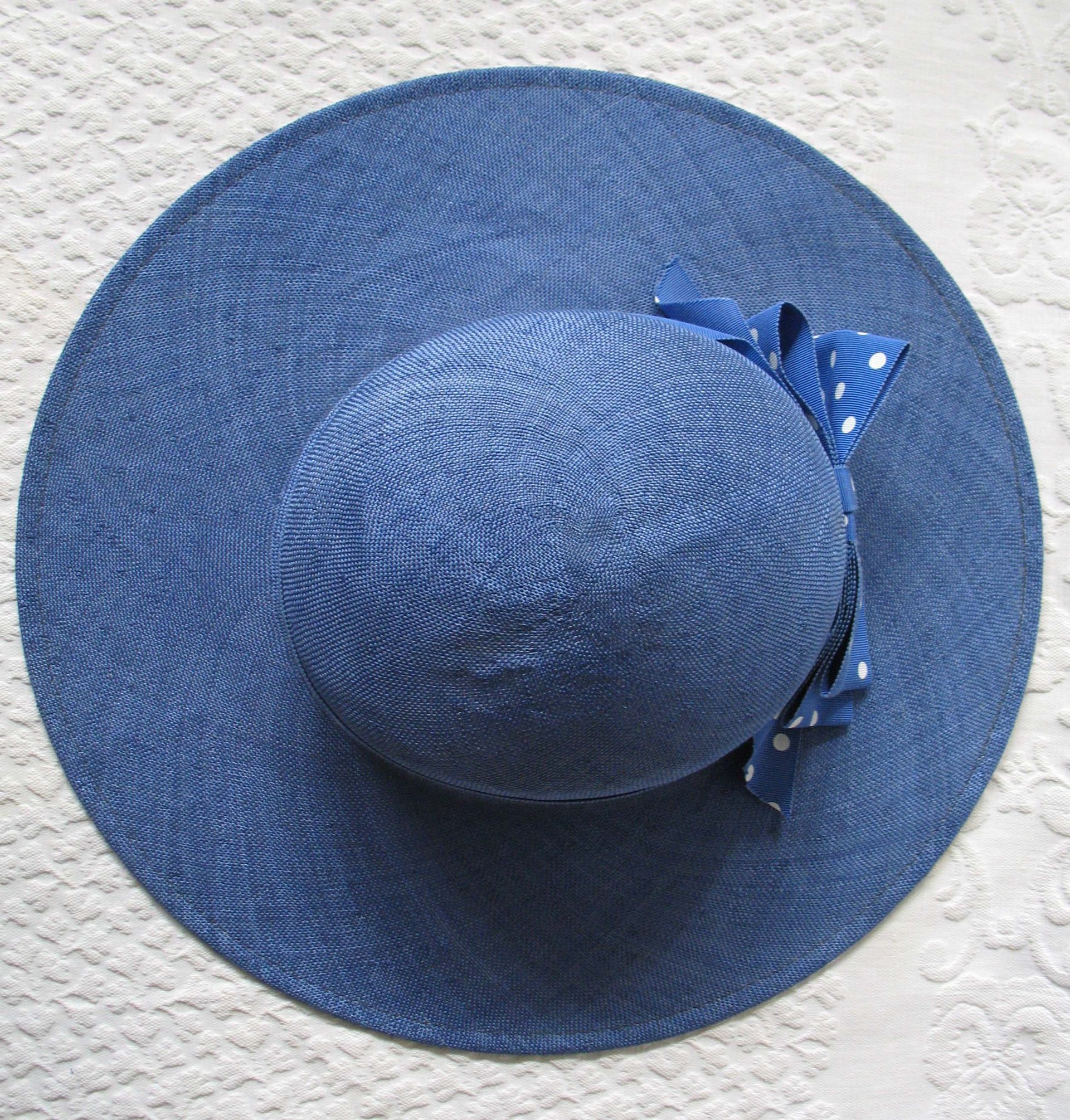 Vintage Blue Straw Hat Classic Romantic Tailored Elegance Lady Diana Retro Artsy Dressy Style for Garden Wedding Tea Party WhenRosesBloom