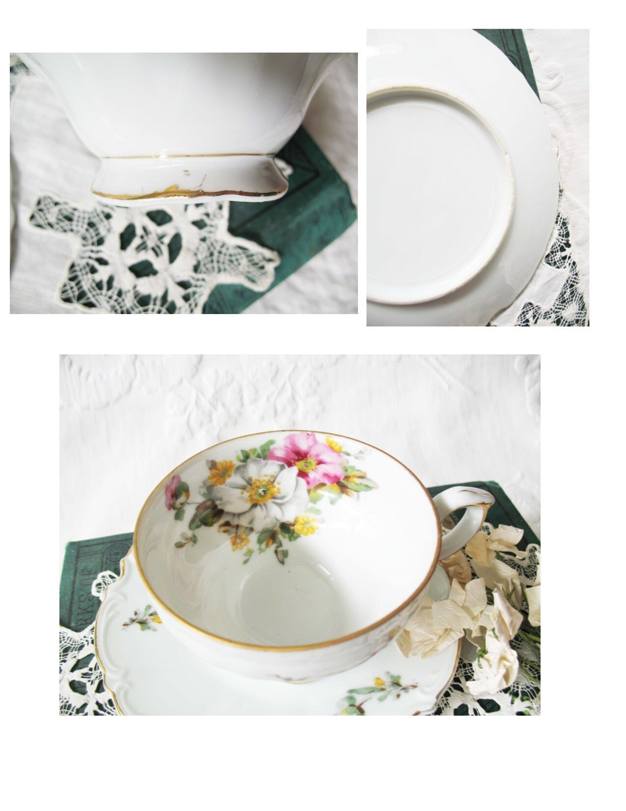 Vintage Floral Tea Cup Pink Roses with Gold Mid Century Tea Time Party Gift Victoria Downton Abbey Cottage Shabby Chic When Roses Bloom