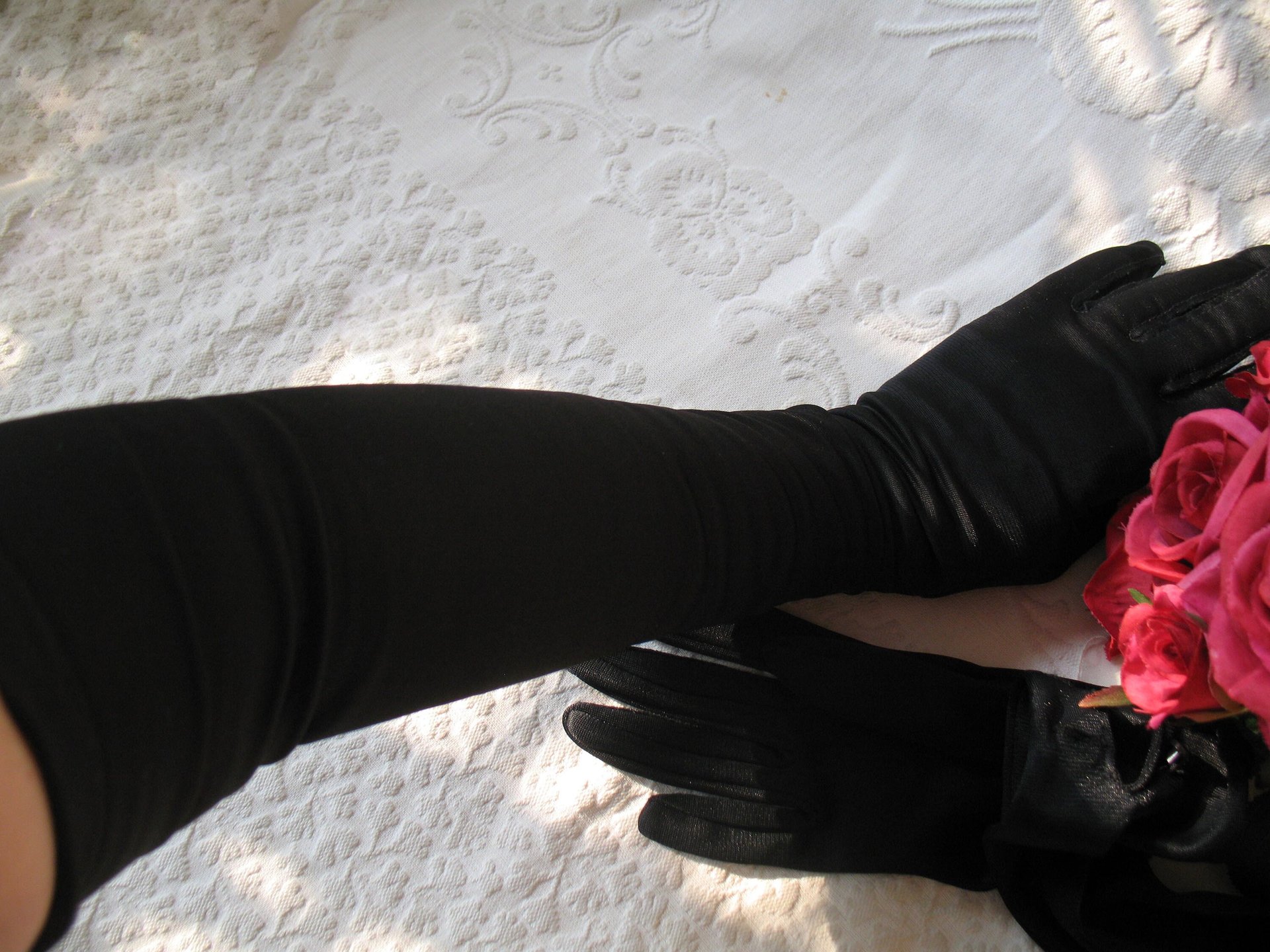 Vintage Gloves Black Long Opera Debutante Presentation Formal Gloves Mid Centuty Retro Hollywood Lady Mary Steampunk Cosplay WhenRosesBloom