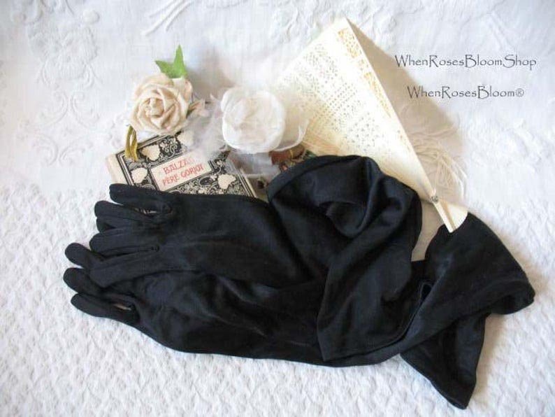 Vintage Gloves Black Long Opera Debutante Presentation Formal Gloves Mid Centuty Retro Hollywood Lady Mary Steampunk Cosplay WhenRosesBloom