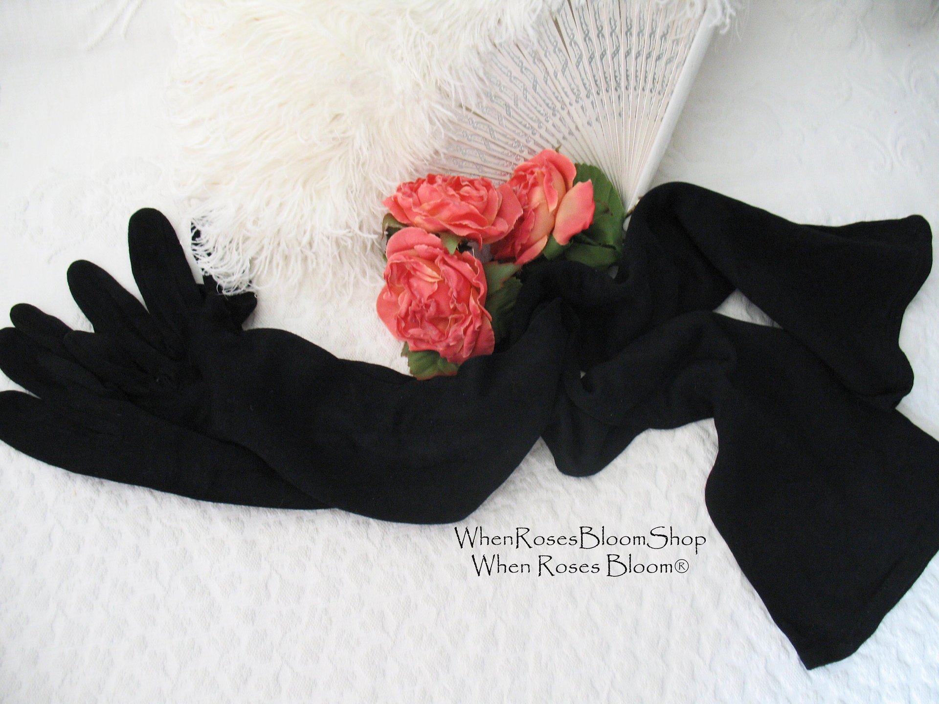Gloves Black Sz 7 Formal Opera  Debutante Presentation Downton  Lady Mary Mid Century Retro Hollywood Glamour Free Ship US WhenRosesBloom