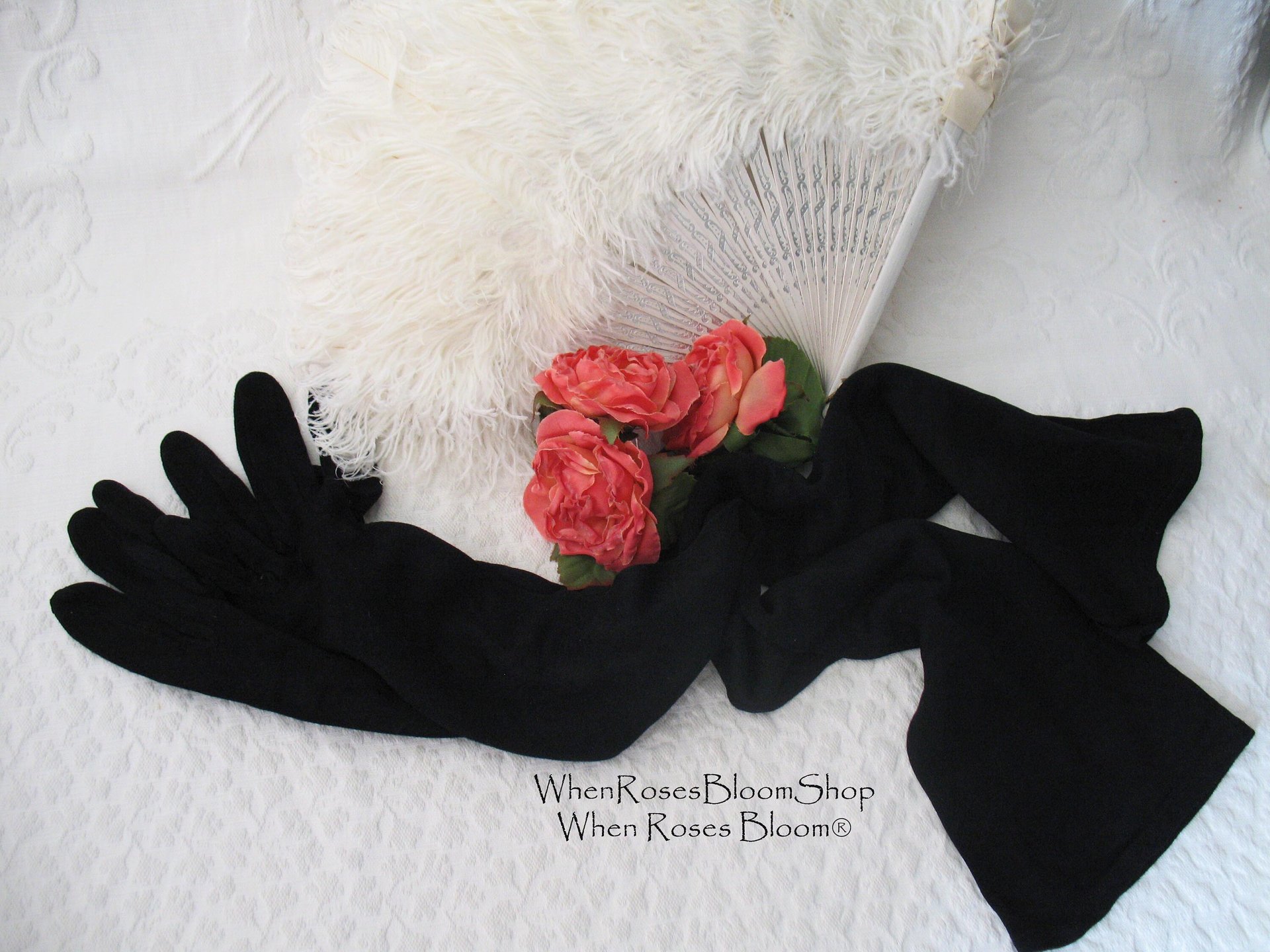 Gloves Black Sz 7 Formal Opera  Debutante Presentation Downton  Lady Mary Mid Century Retro Hollywood Glamour Free Ship US WhenRosesBloom