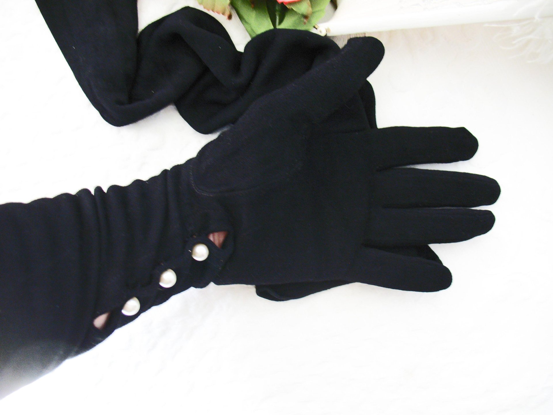 Gloves Black Sz 7 Formal Opera  Debutante Presentation Downton  Lady Mary Mid Century Retro Hollywood Glamour Free Ship US WhenRosesBloom