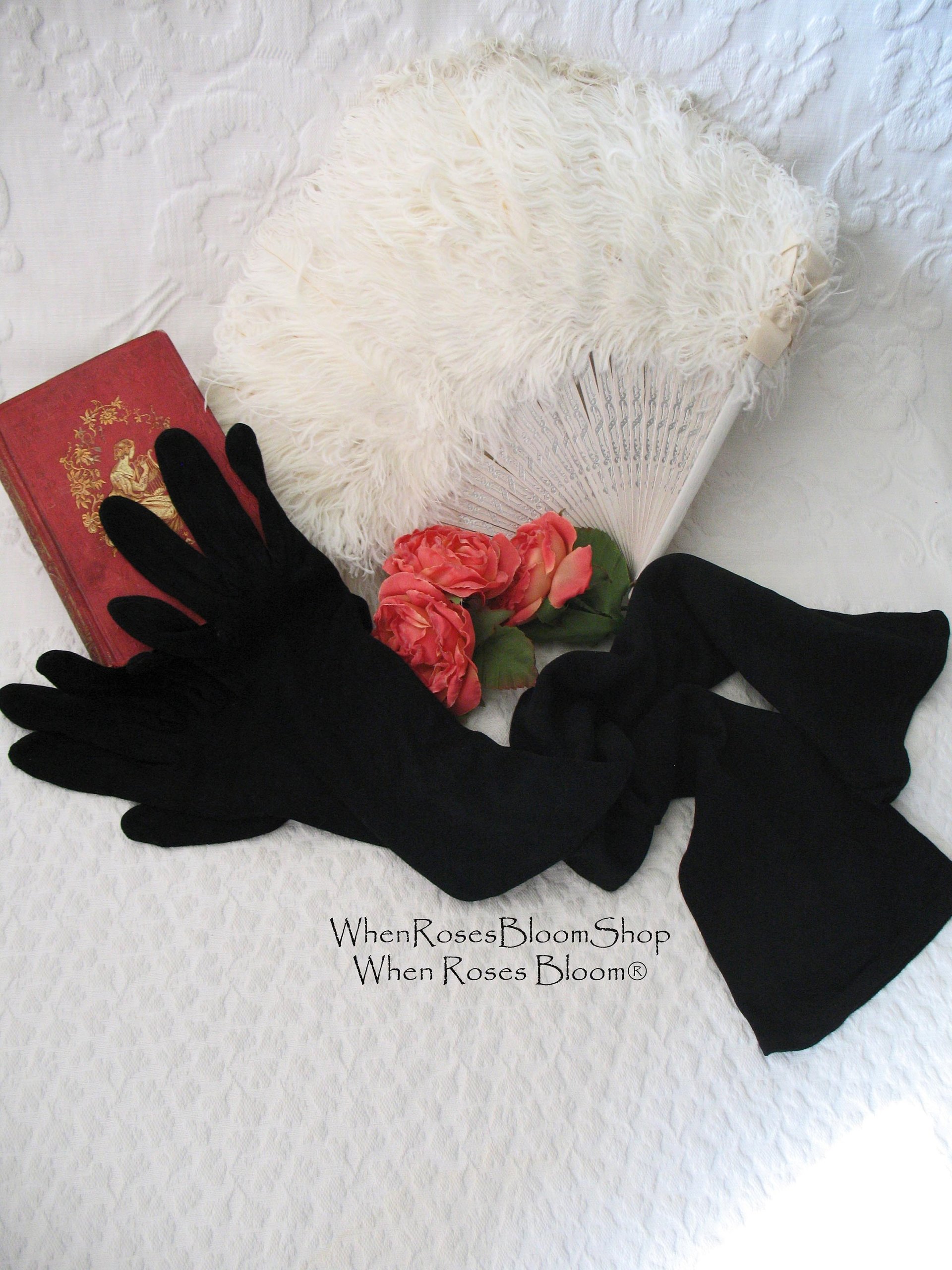 Gloves Black Sz 7 Formal Opera  Debutante Presentation Downton  Lady Mary Mid Century Retro Hollywood Glamour Free Ship US WhenRosesBloom