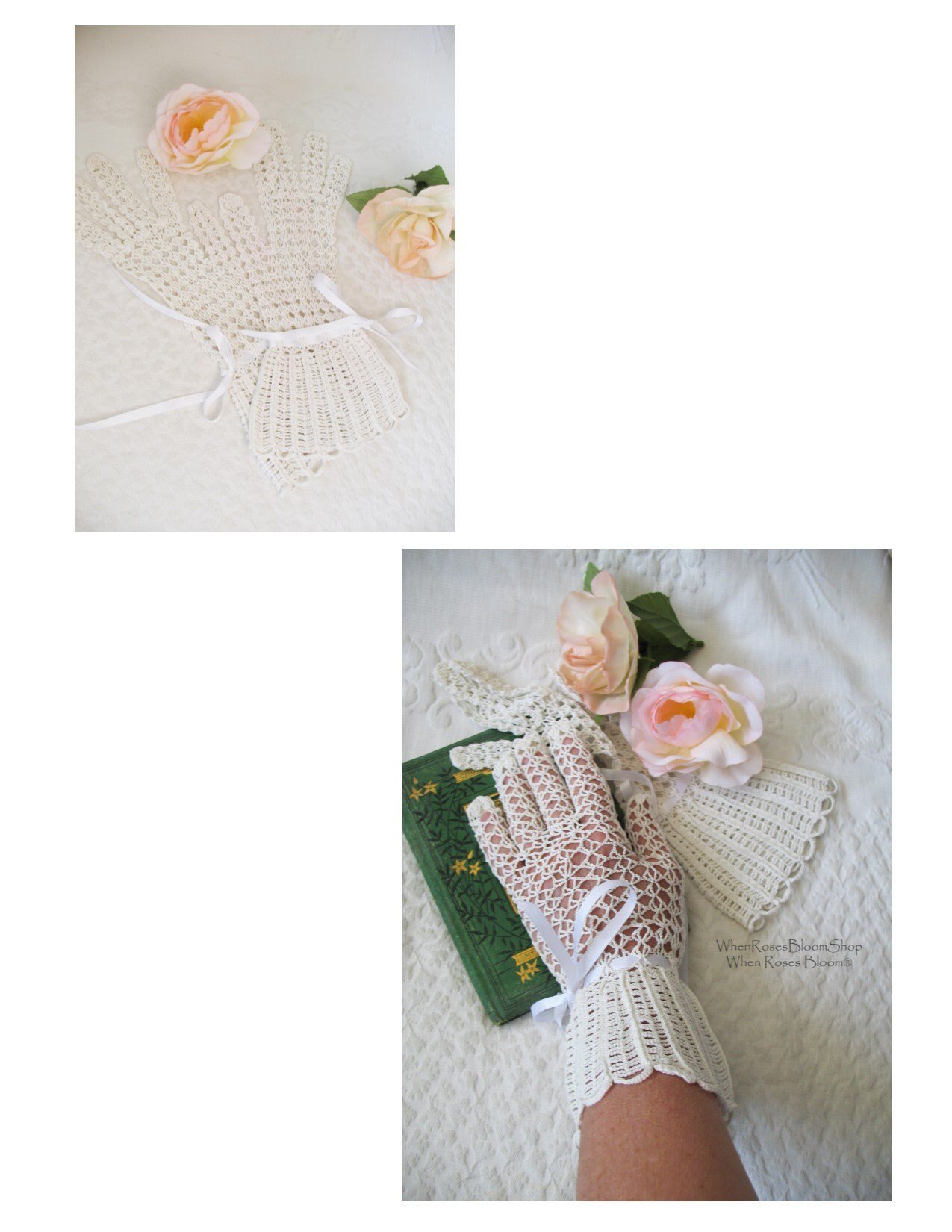 Vintage Gloves White Crochet Elegant Tea Party Vintage Retro Wedding Bridesmaid Communion Victoria Downton J Austen Cosplay WhenRosesBloom