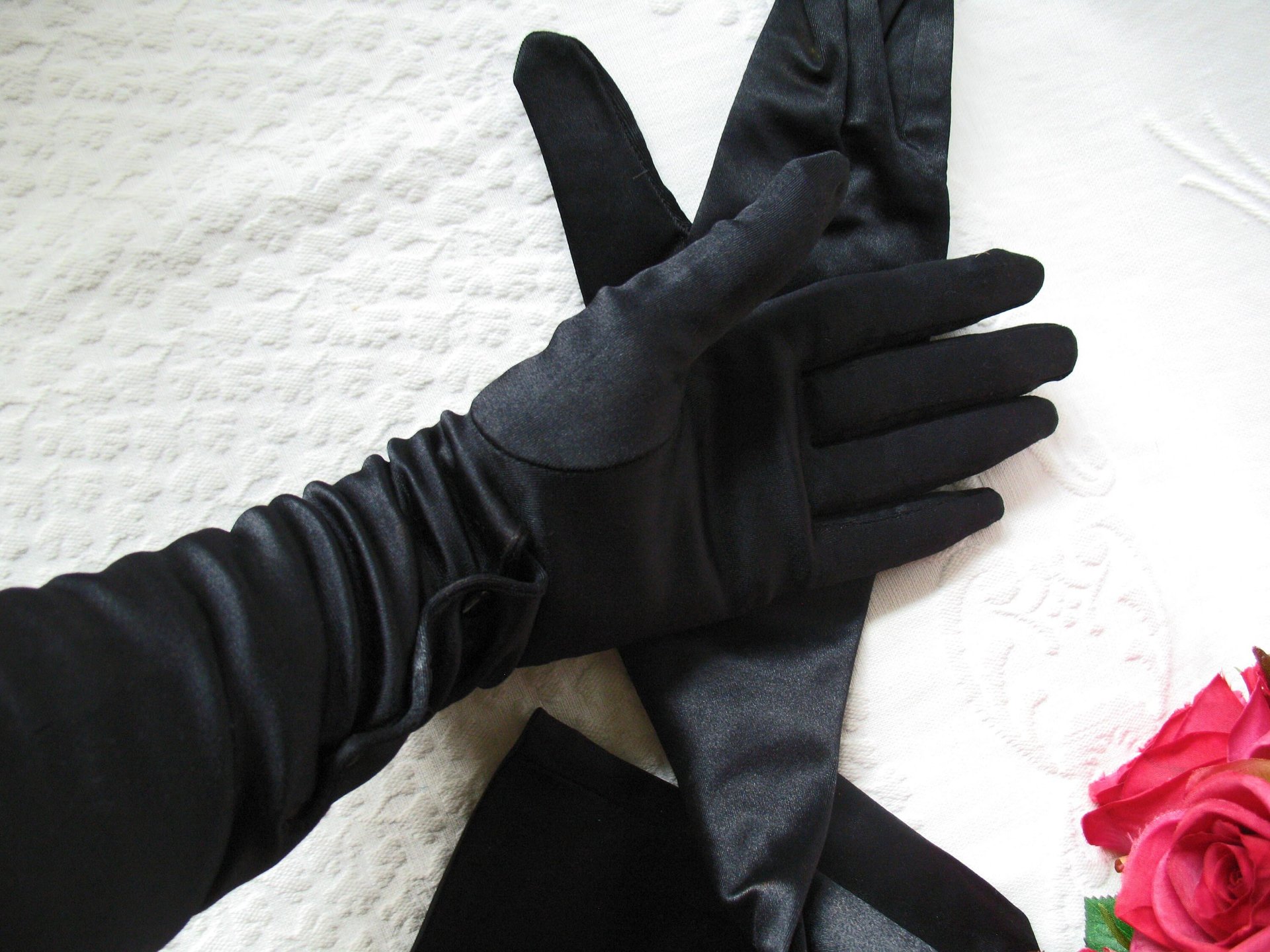 Vintage Gloves Black Long Opera Debutante Presentation Formal Gloves Mid Centuty Retro Hollywood Lady Mary Steampunk Cosplay WhenRosesBloom