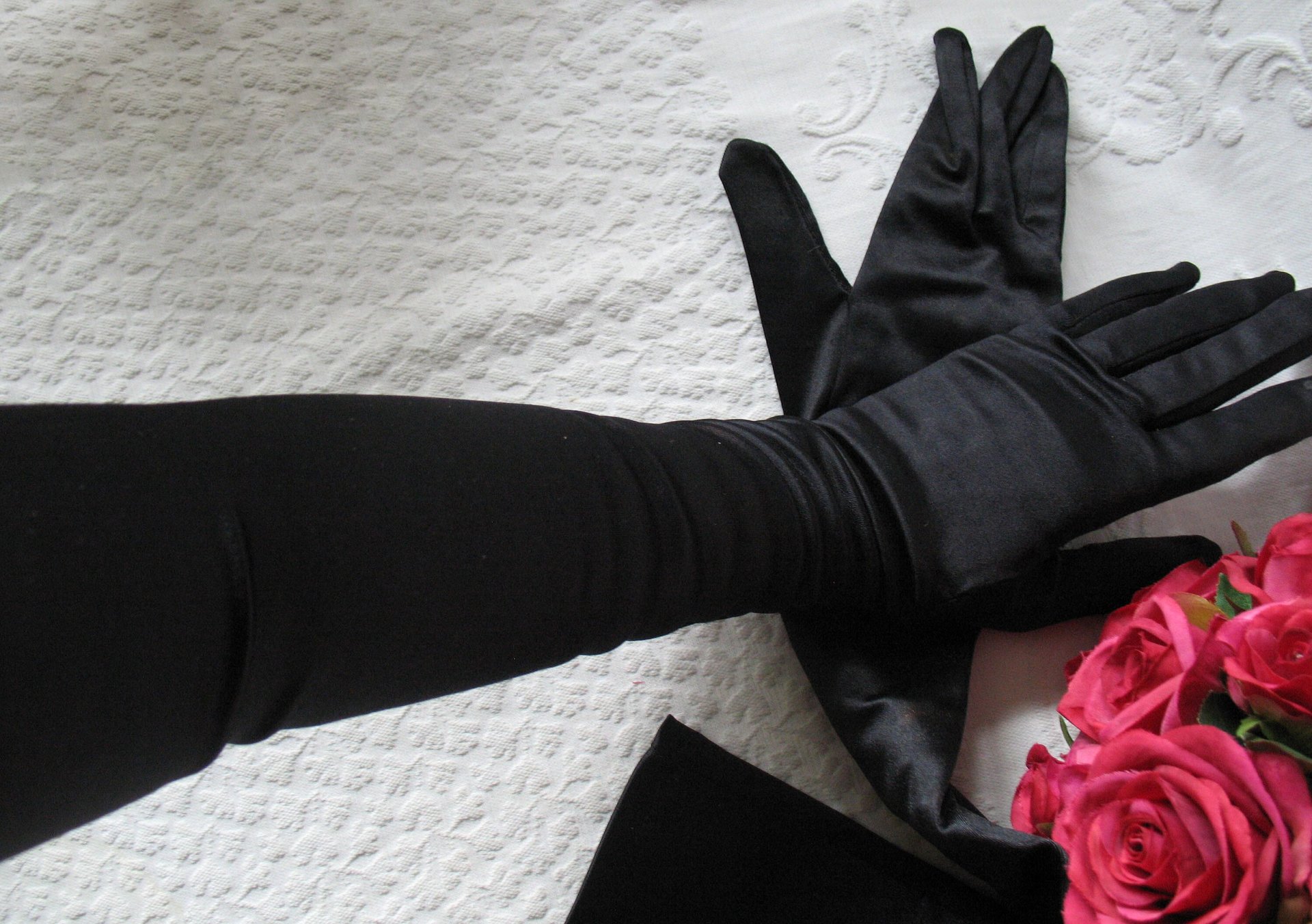 Vintage Gloves Black Long Opera Debutante Presentation Formal Gloves Mid Centuty Retro Hollywood Lady Mary Steampunk Cosplay WhenRosesBloom