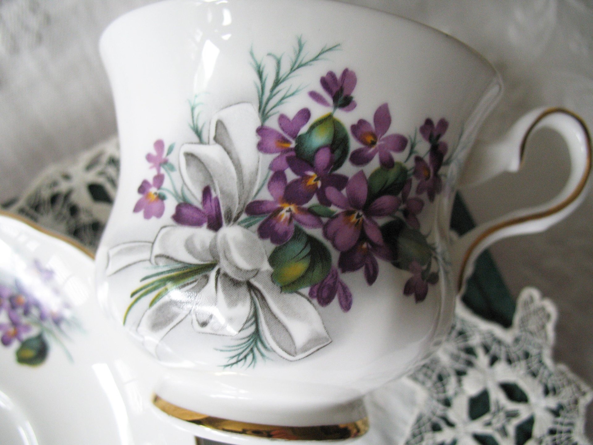 Vintage Tea Cup English Bone China Violets Happy Anniversary  Retro Tea Gift Classic Mid Century Modern Shabby Chic Tea  WhenRosesBloom