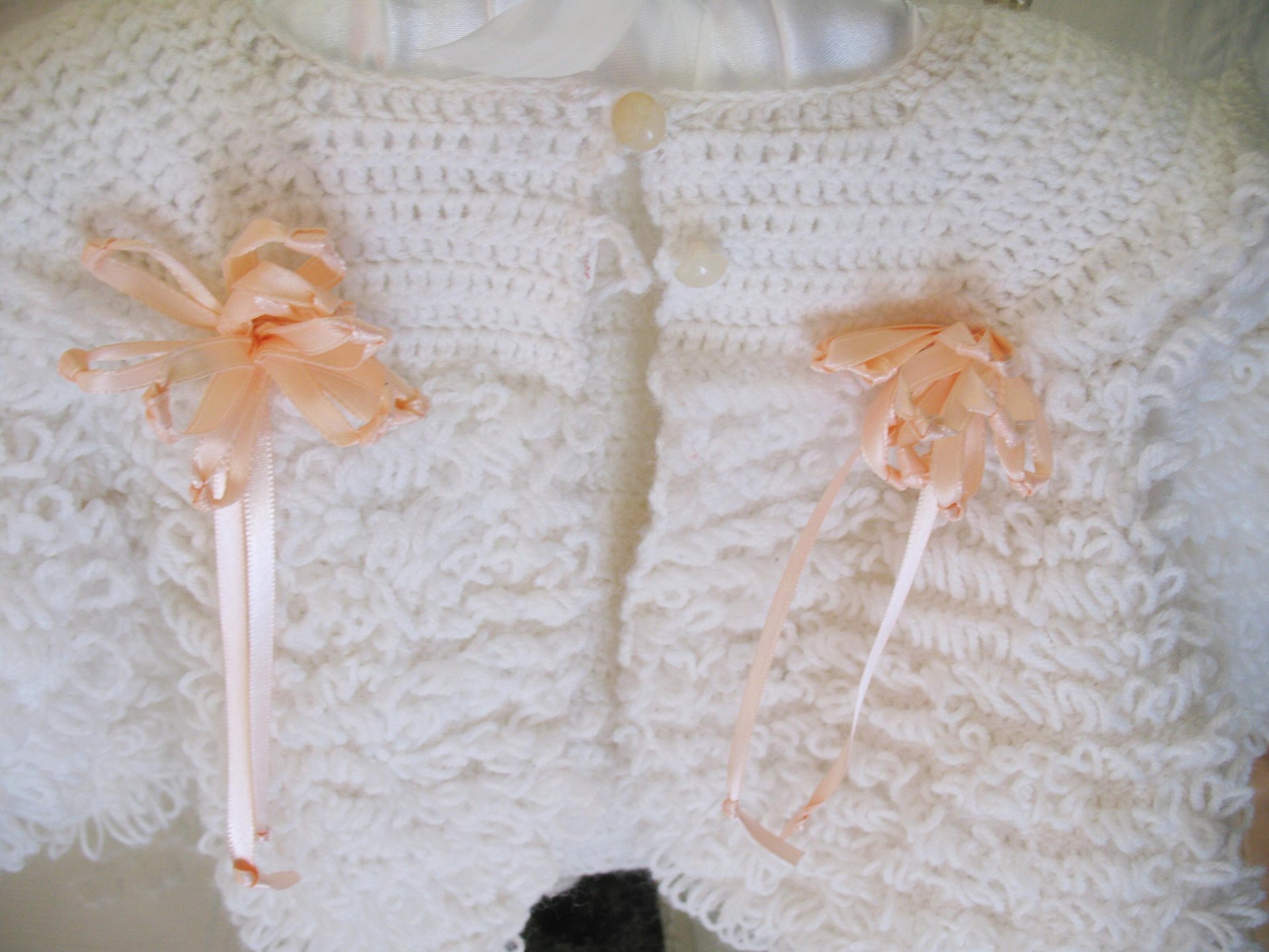 Vintage Baby Jacket Cardigan Matinee Jacket  Hand Crochet Baby Keepsake Heirloom Gift WhenRosesBloom