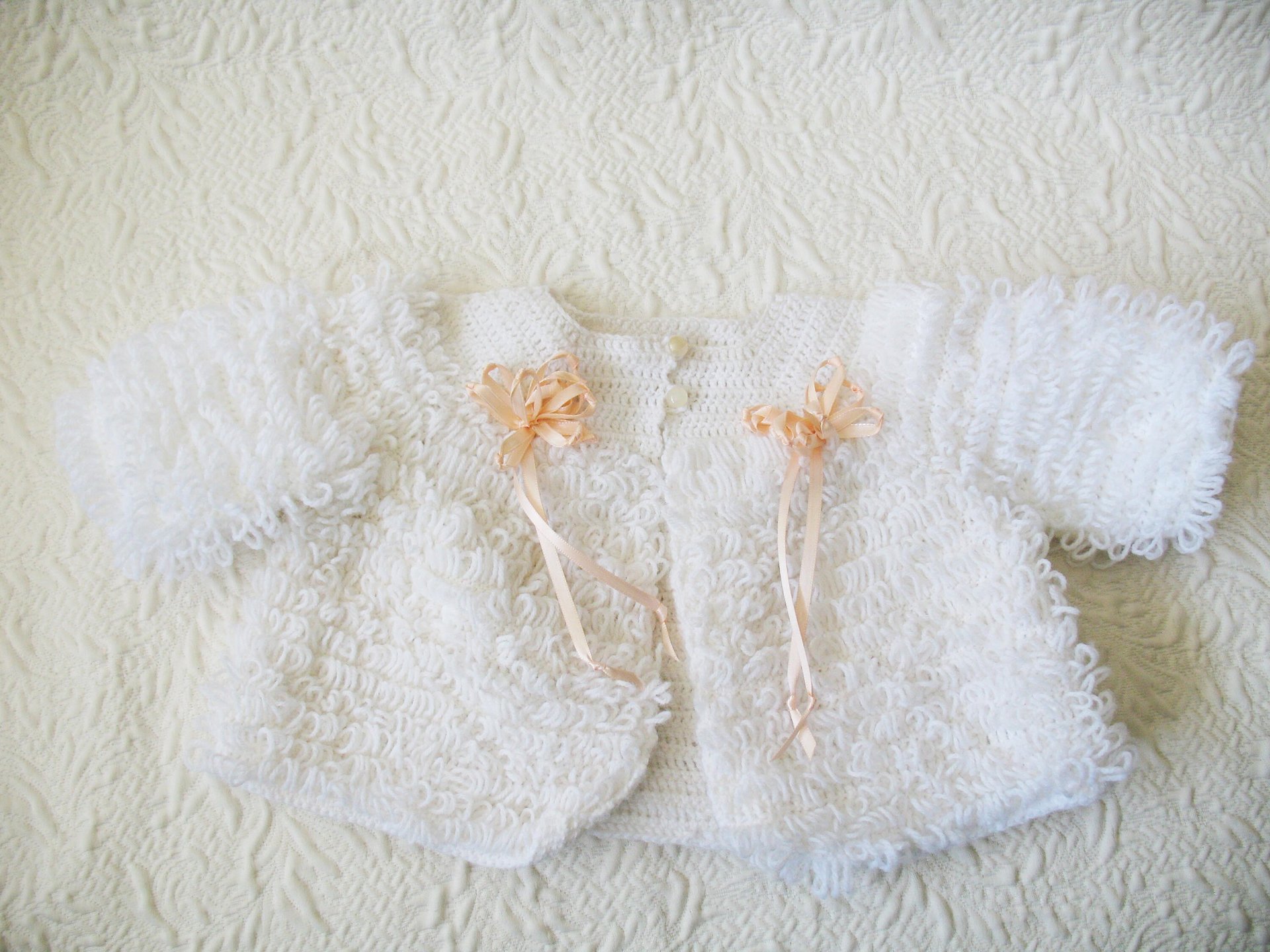 Vintage Baby Jacket Cardigan Matinee Jacket  Hand Crochet Baby Keepsake Heirloom Gift WhenRosesBloom