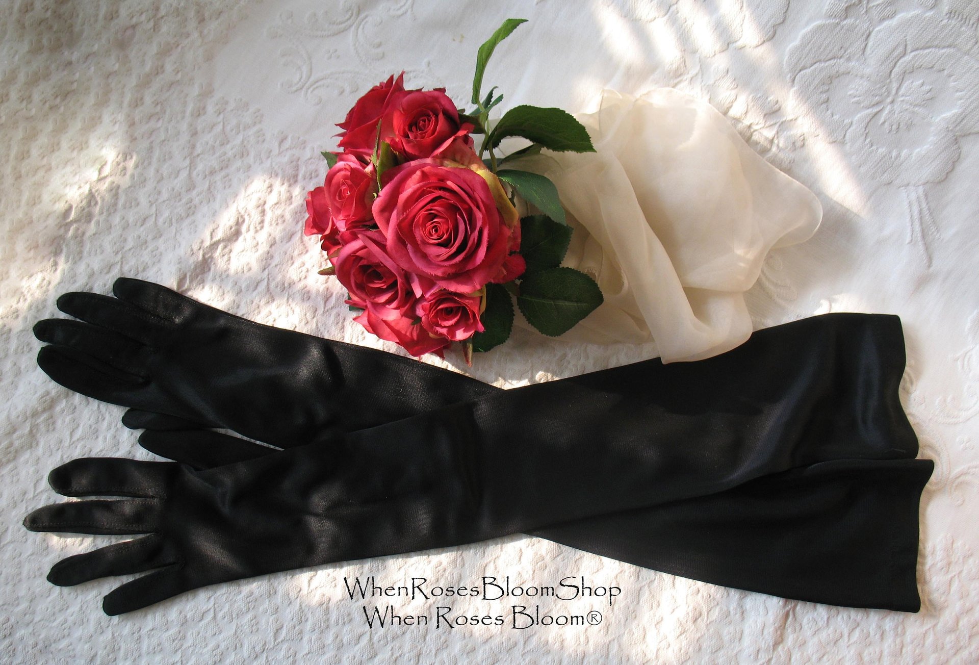 Vintage Gloves Black Long Opera Debutante Presentation Formal Gloves Mid Centuty Retro Hollywood Lady Mary Steampunk Cosplay WhenRosesBloom