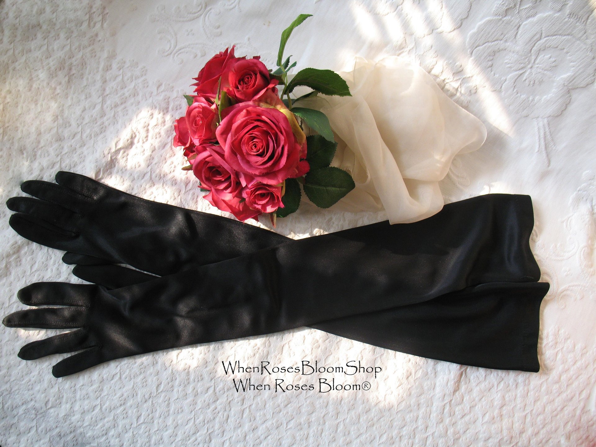Vintage Gloves Black Long Opera Debutante Presentation Formal Gloves Mid Centuty Retro Hollywood Lady Mary Steampunk Cosplay WhenRosesBloom