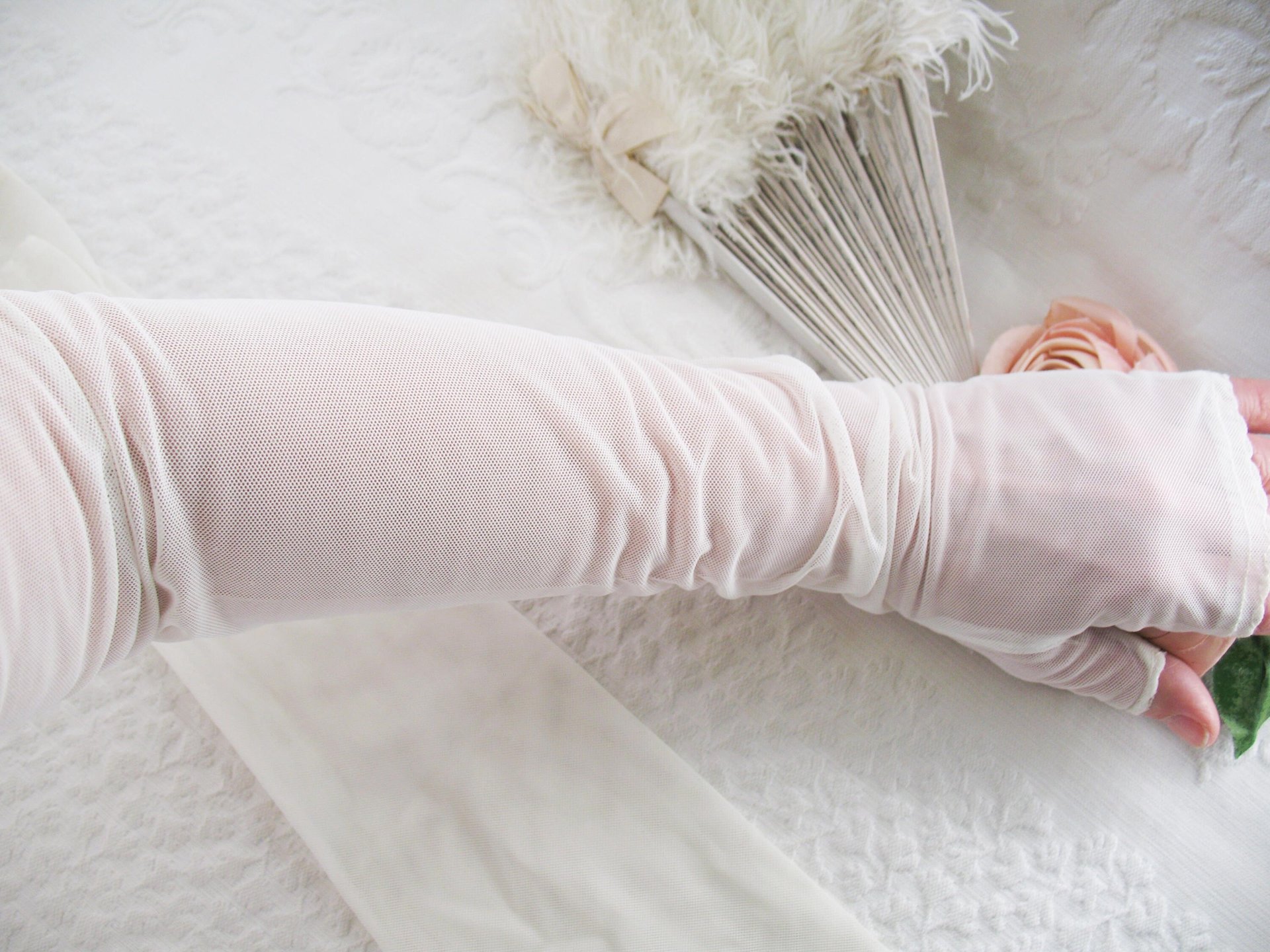 Vintage Fingerless Gloves White Victorian Lace Antique Wedding Downton Titanic Austen Victoria Dickens Cosplay Free Ship US When Roses Bloom